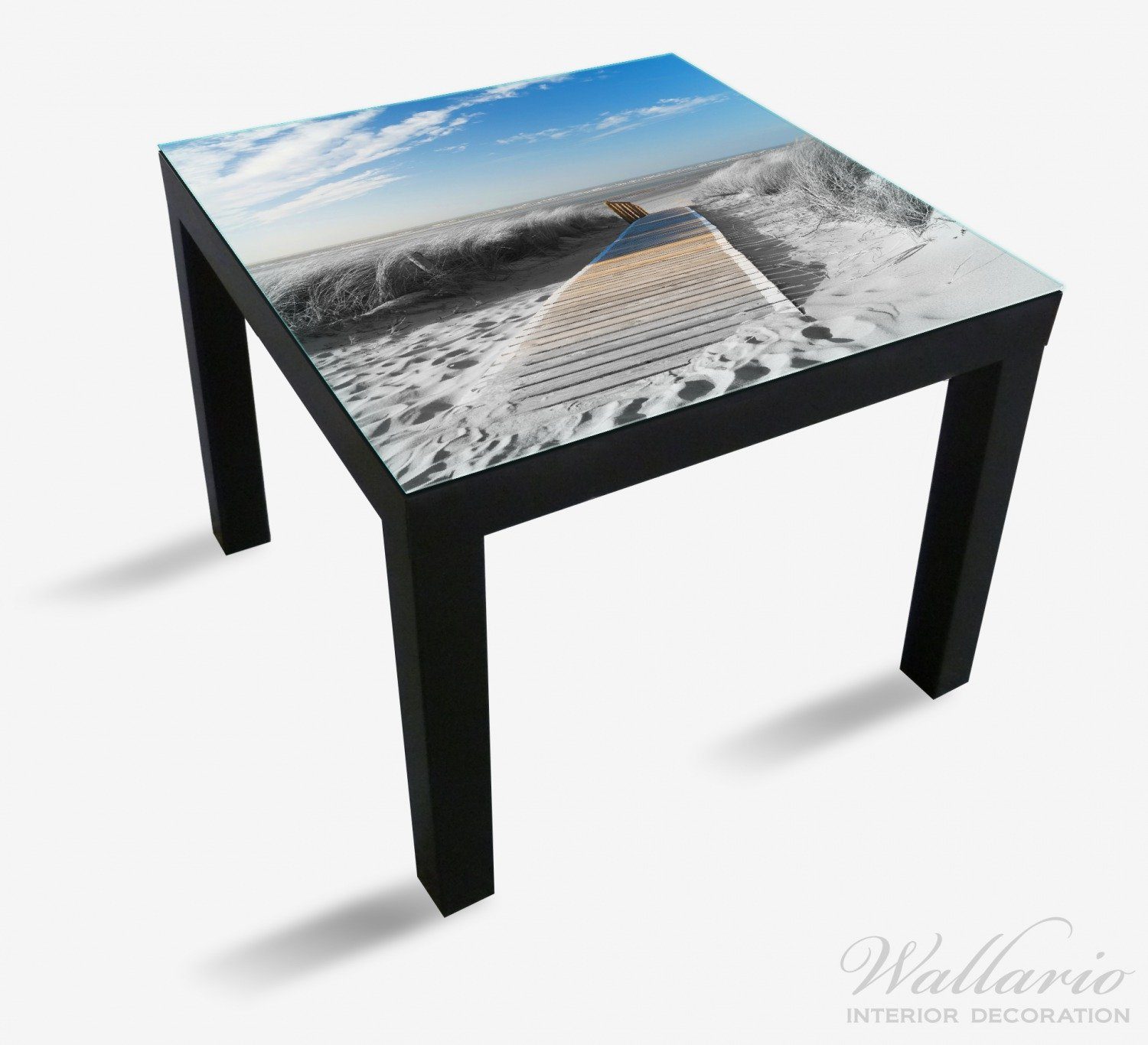 geeignet für Ikea in Strand Tischplatte Tisch Wallario zum Optik Lack schwarz-weiß Auf (1 dem Holzweg St),