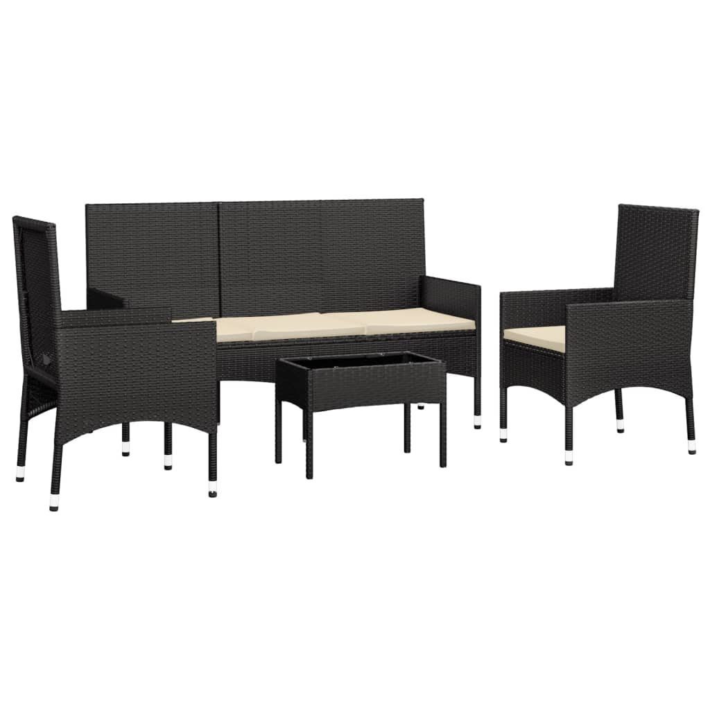 Garten-Lounge-Set Schwarz Gartenlounge-Set mit und vidaXL Rattan, Poly (4-tlg) Creme 4-tlg. Schwarz Kissen