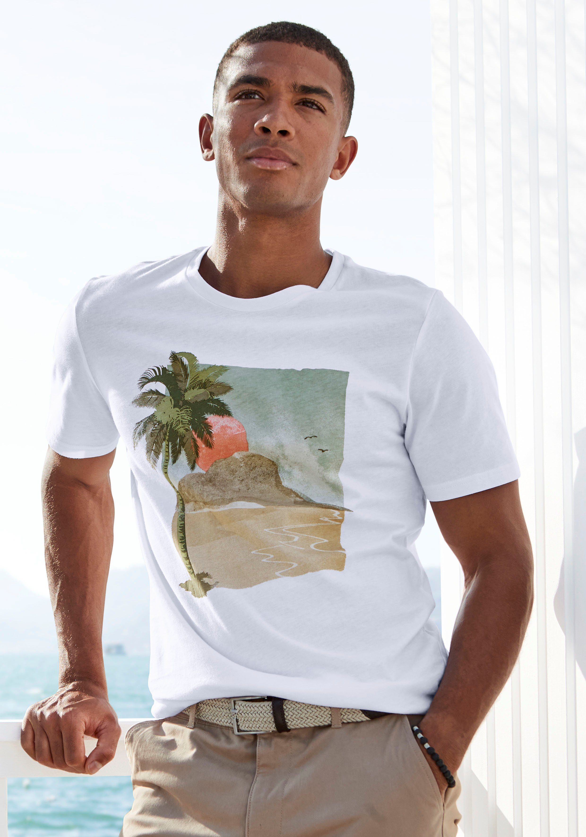 unifarben 2-tlg) T-Shirt und Beachtime (Packung, Frontdruck mit