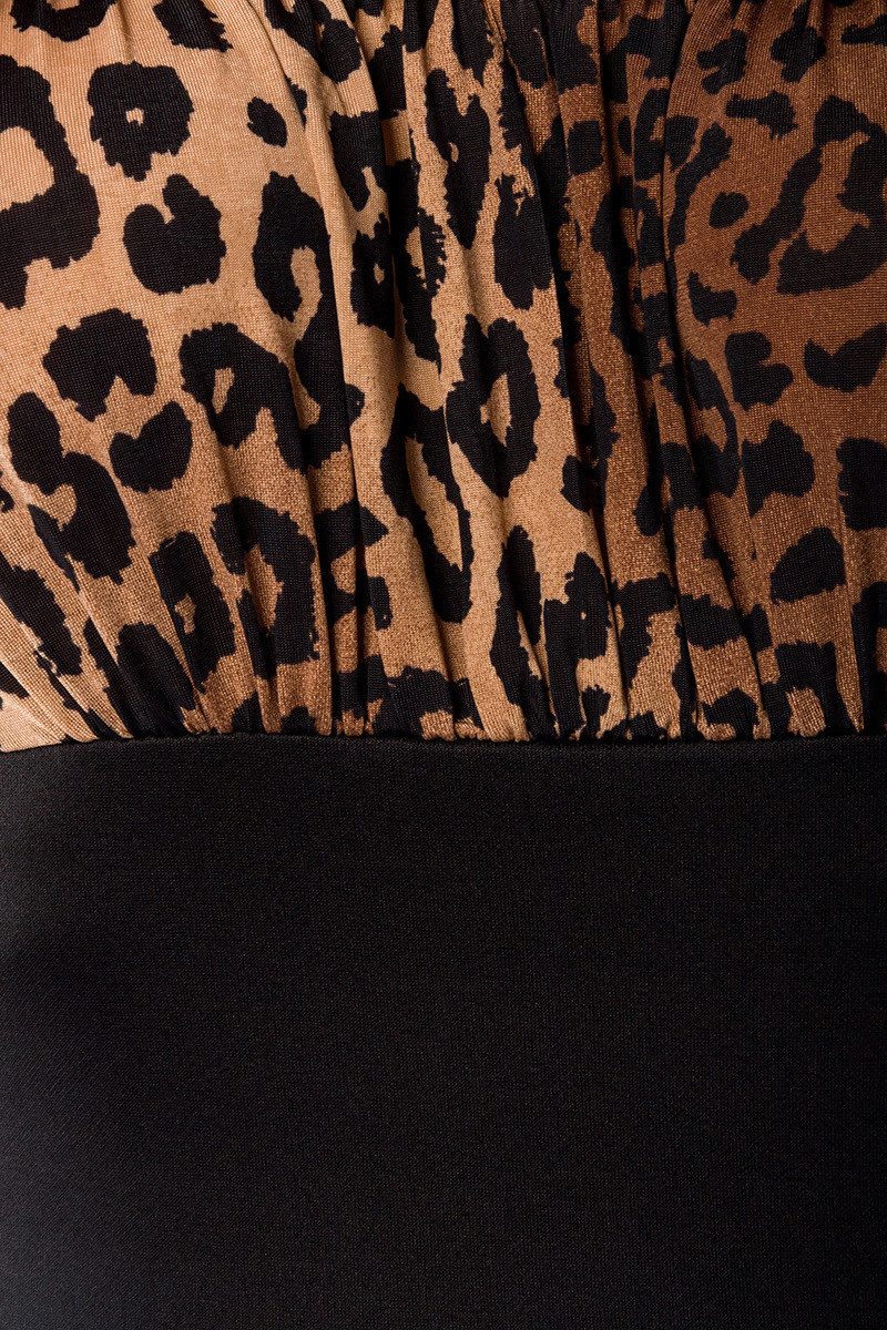 Atixo Minikleid Schulterfreies Damen Pencilkleid in schwarz mit Leopard Muster Vintage