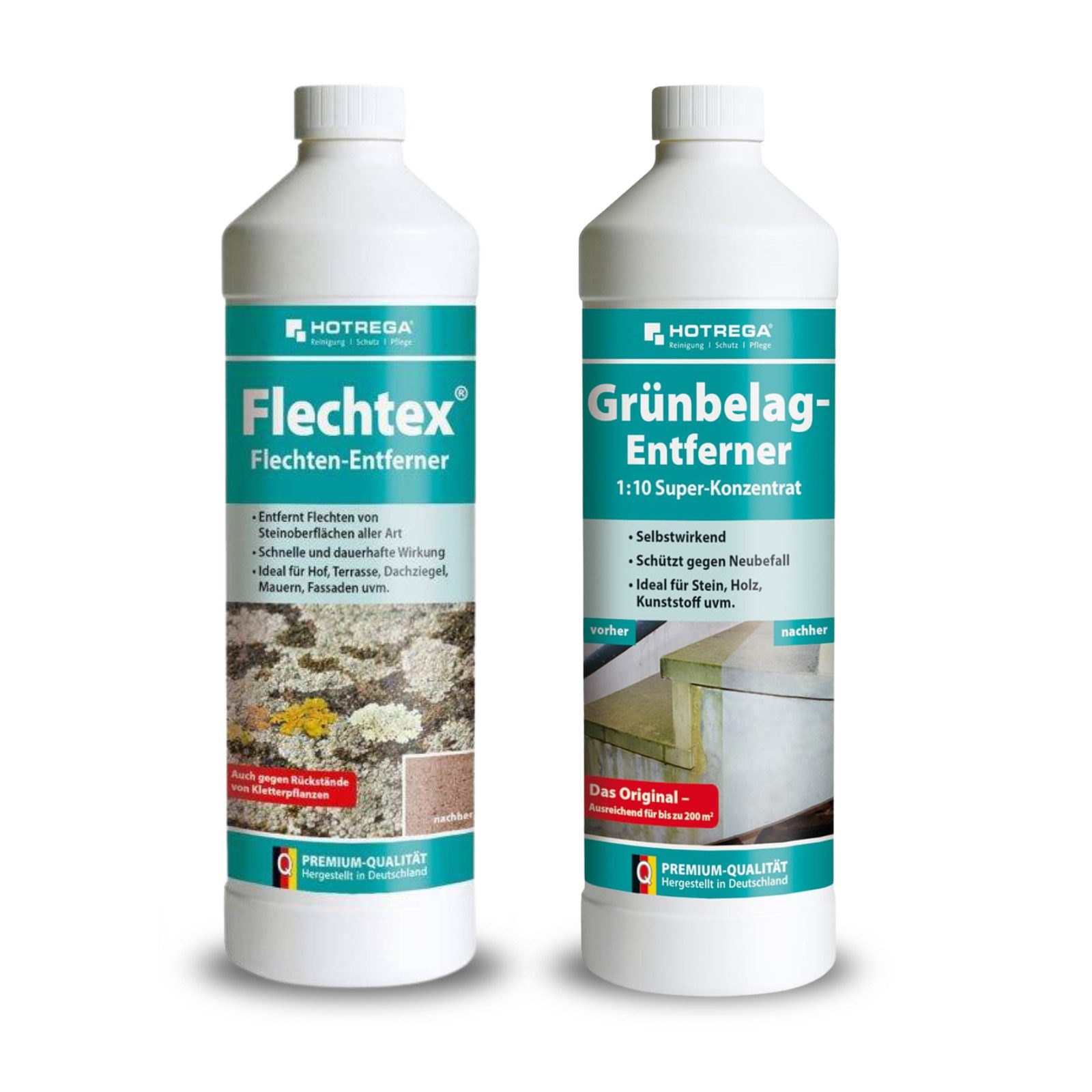 HOTREGA® Flechtex 1L + Grünbelagentferner 1:10 1L Grünbelagentferner