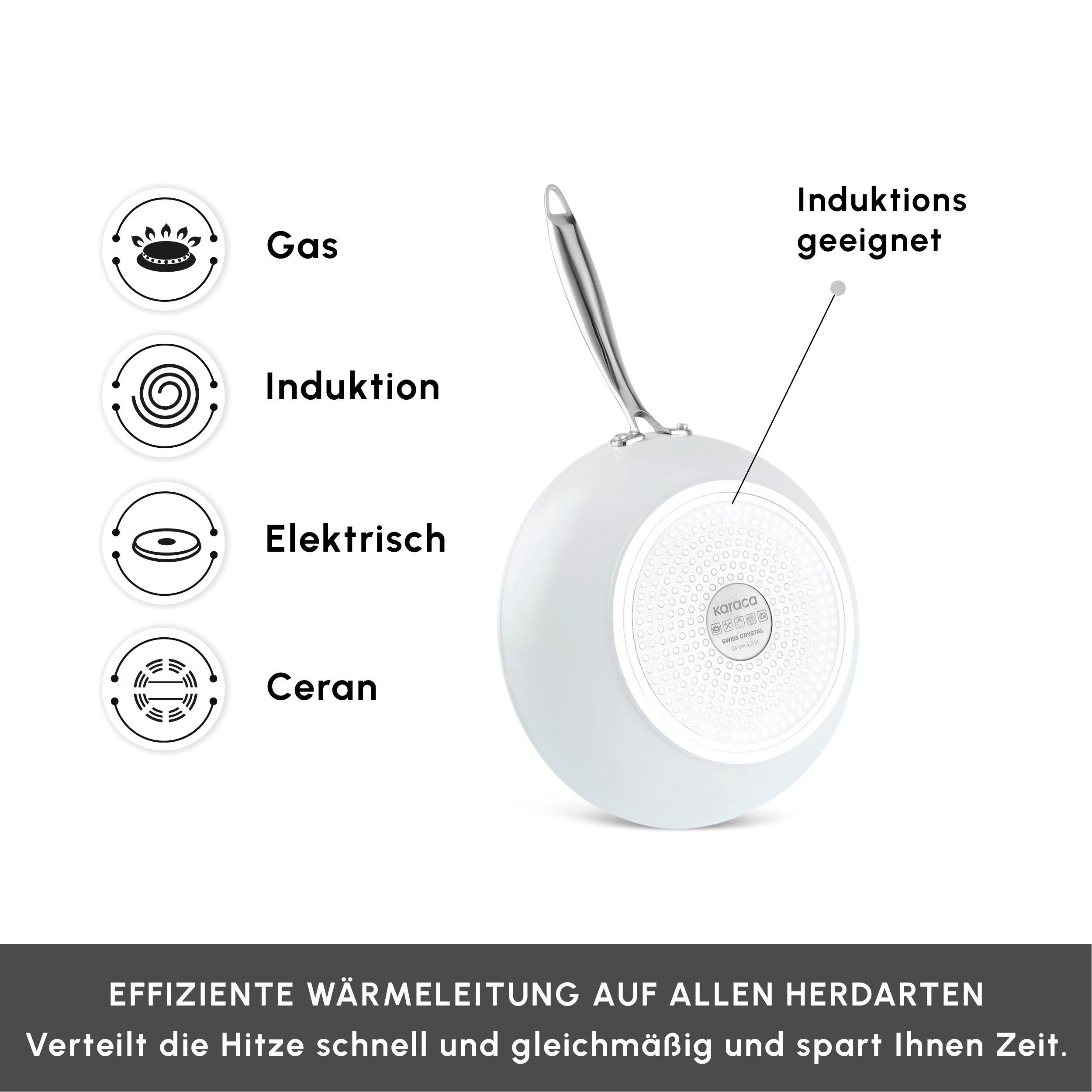 Karaca Kochtopf Karaca Swiss Crystal Almond Cream Handle Flache Kasserolle 16 cm, ALUMINIUM – Bild 3 von 5