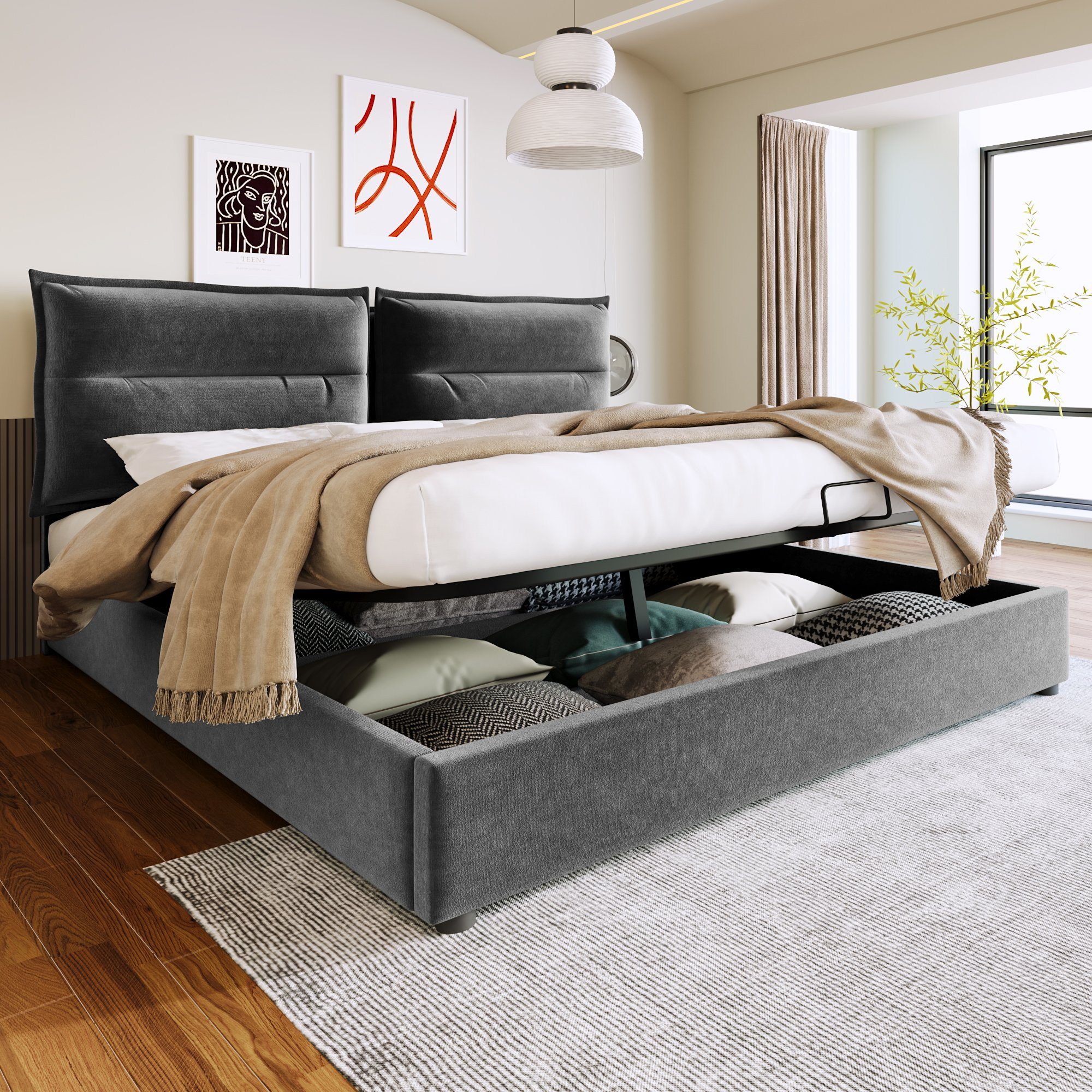 Zenithpath Boxspringbett 180x200cm - Velvet Kopfteil Mit Stauraum