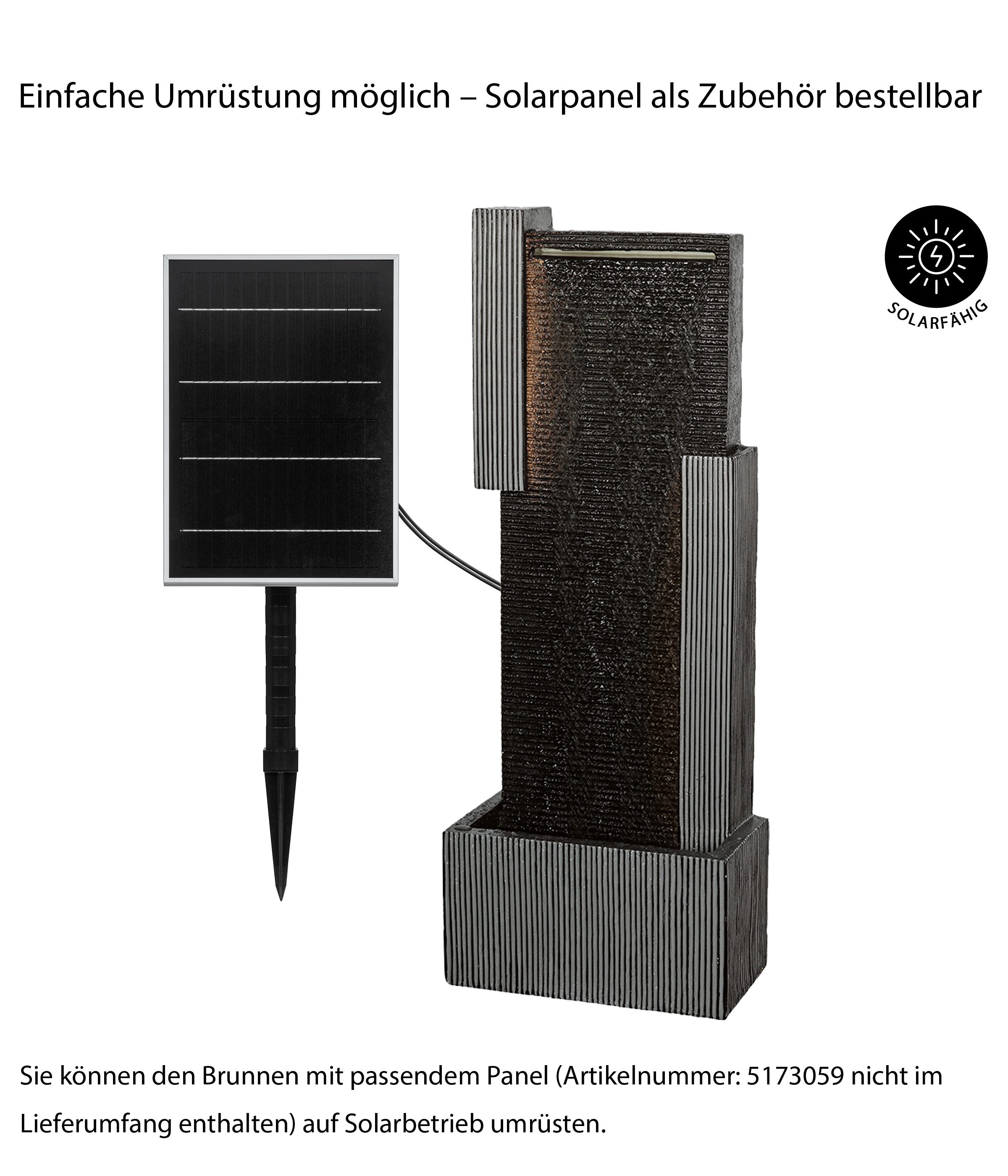 Dehner Gartenbrunnen Minerva mit LED Beleuchtung, solarfähig, 100 x 38 x 23 cm, wetterbeständiges Polyresin für den Außenbereich