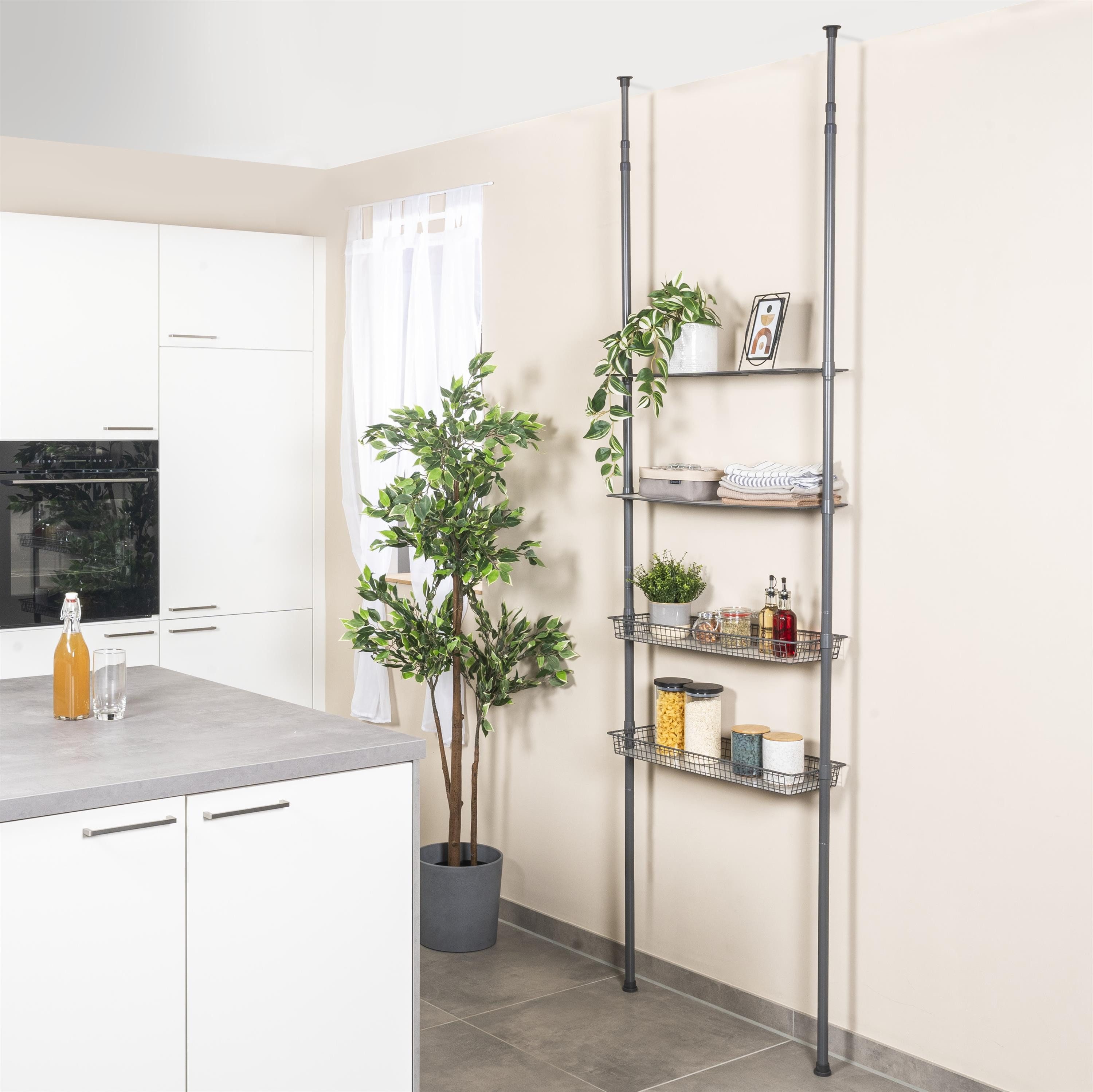bremermann Teleskopregal 2 Körbe, 2 Ablagen, Waschmaschinenregal bis max. ca. 290 cm