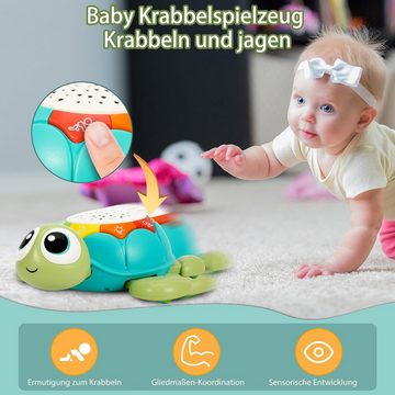 Gontence Projektionslampe Baby Spielzeug ab 1 Jahr, Einschlafhilfe Kinder Schildkröte Spielzeug, Benötigt 3 AAA-Batterien (nicht enthalten), mit Licht und Sternprojektion Musik Spielzeug, Krabbeln Lernspielzeug für ab 6 Monate Mädchen Jungen Geschenk