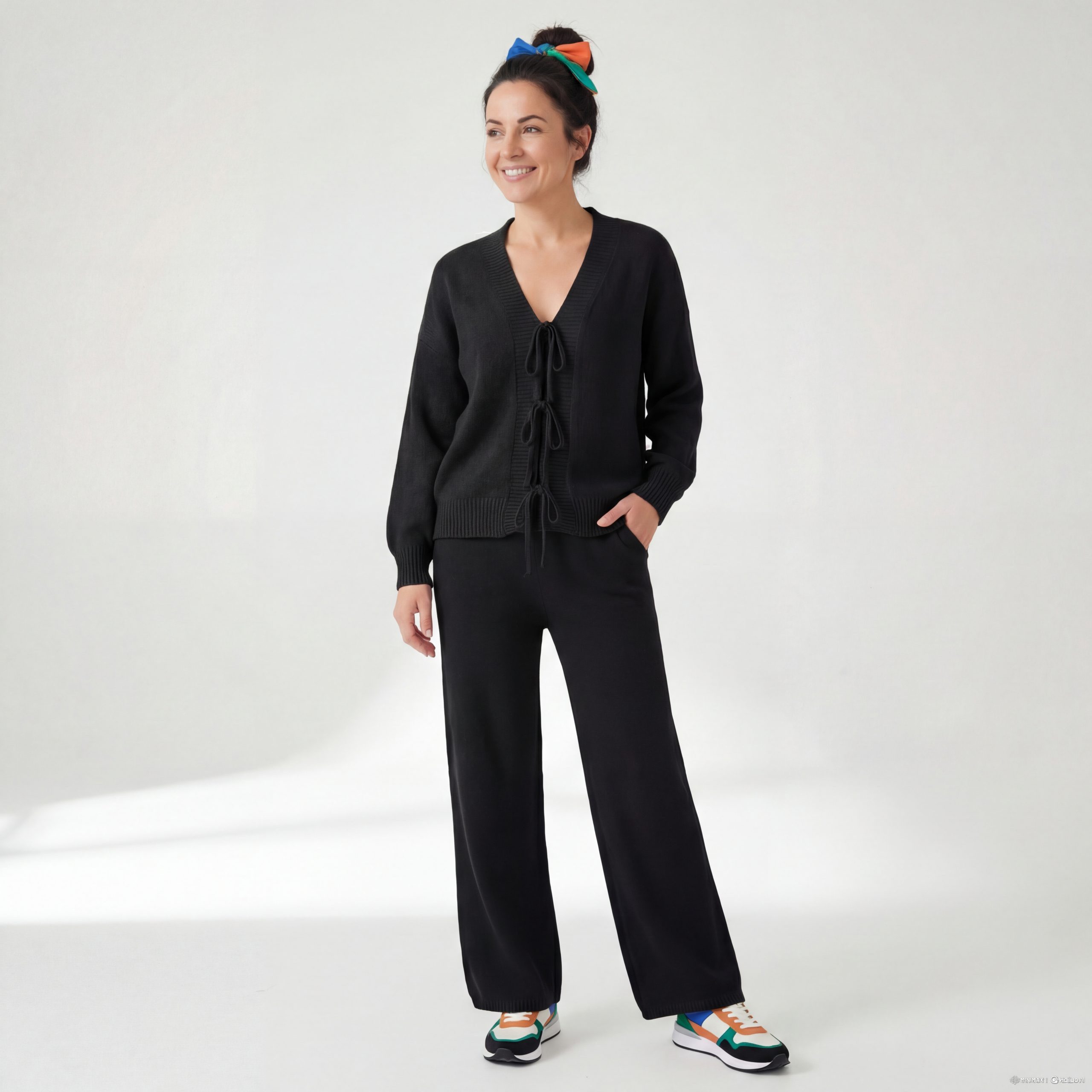 Hausanzug Damen Strick Set Cardigan & Hose Loungewear
