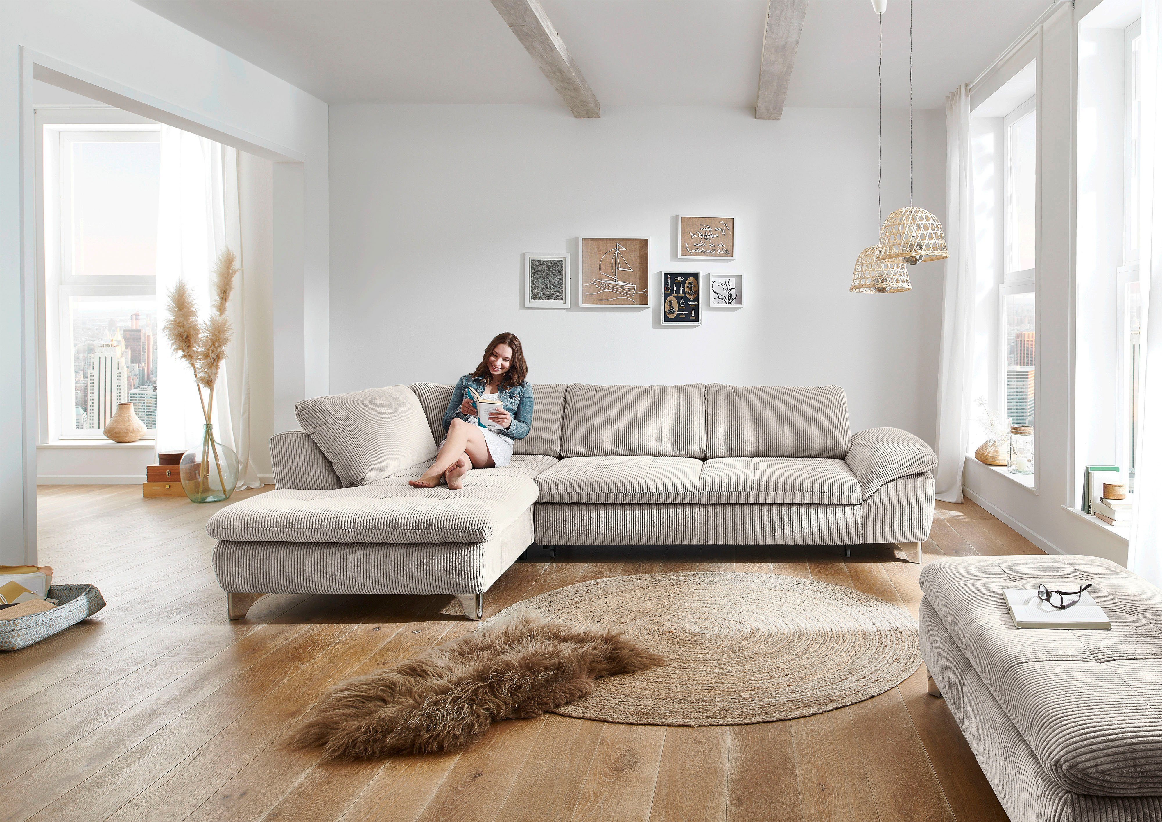 Die PlanBar Ecksofa MP-IN14007, Breite 306 cm, wahlweise mit Bettfunktion und verstellbaren Kopfstützen, in Cord
