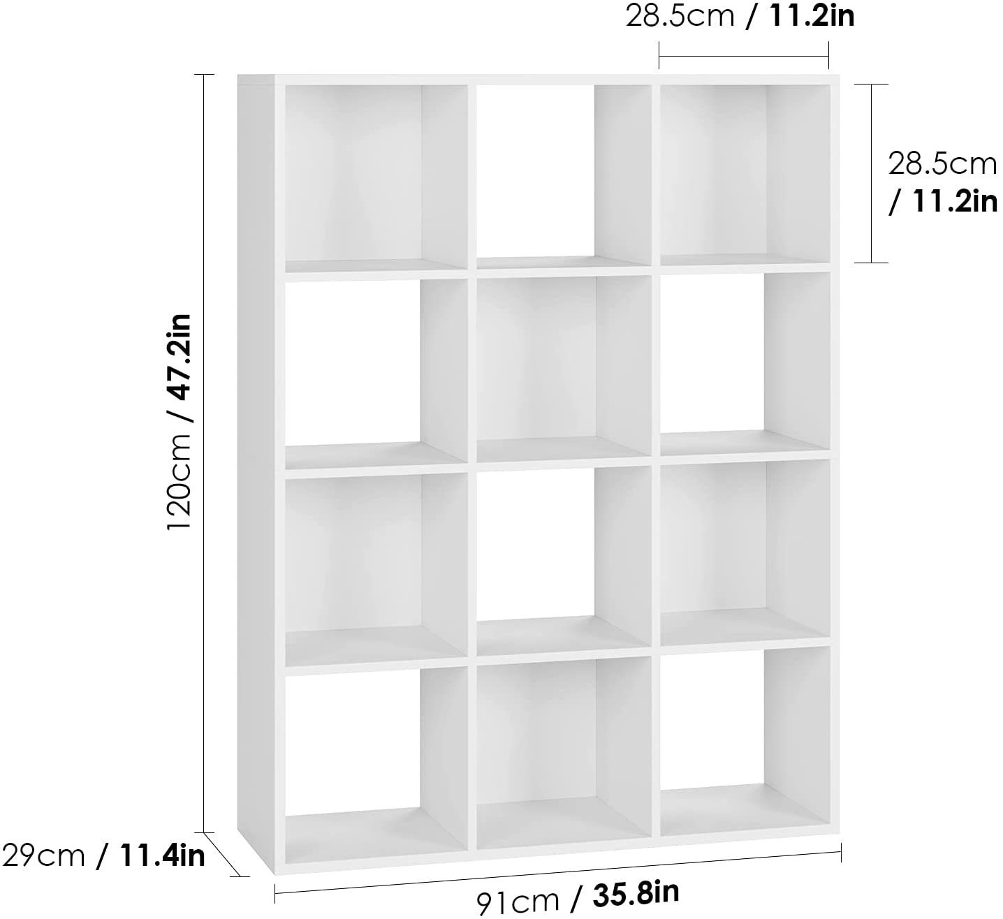 HOMECHO Bücherregal, Weiß Standregal Raumteiler 12 Fächern mit Würfelregal