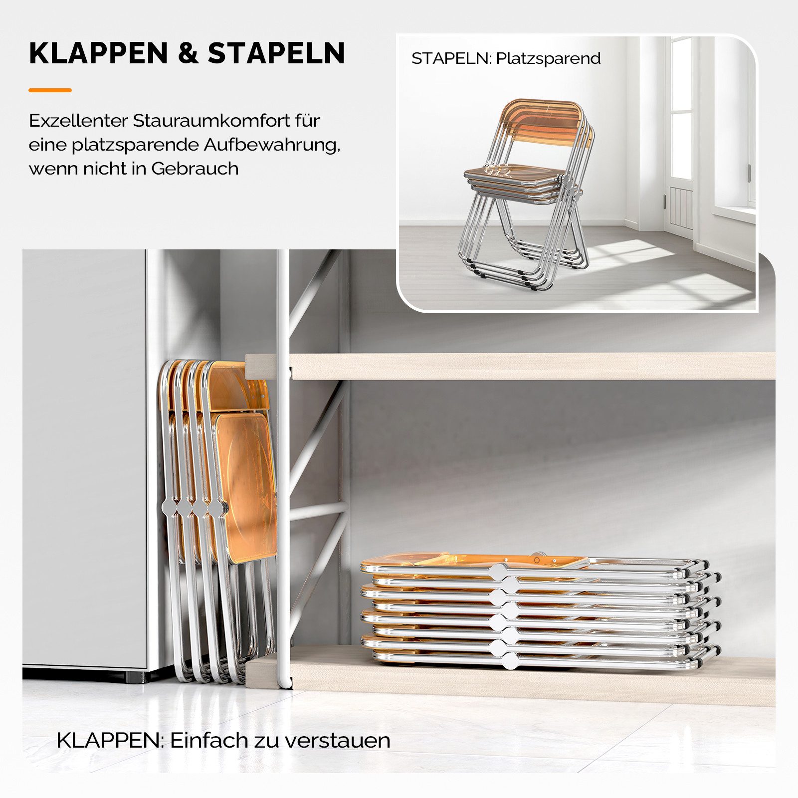 VINGLI Klappstuhl 2er/4er/6er/8er/10/12er Set, Klappstühle aus Metall & Kunststoff (2 St), für Innen- & Außenbereich, bis 159KG, Schwarz/Weiß/Transparent – Bild 4 von 5