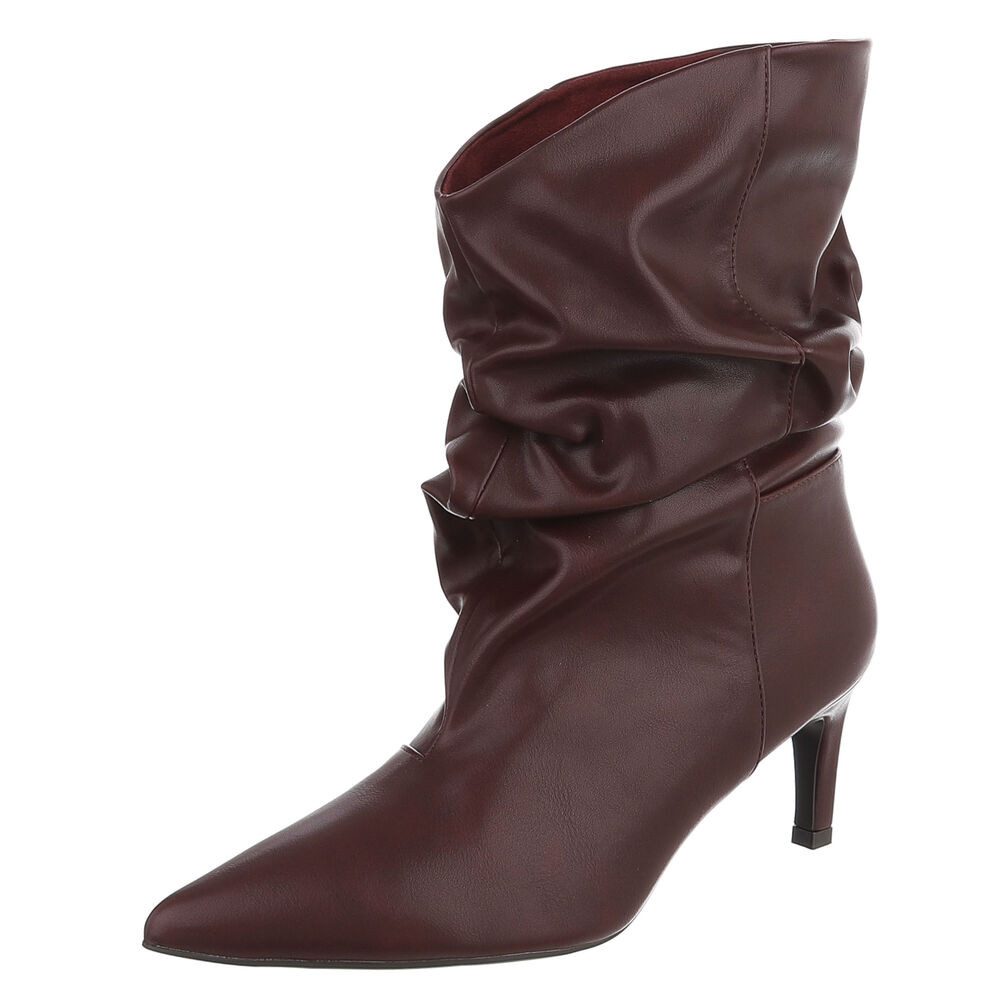 Ital-Design Damen Stiefel spitz mit Absatz und gerafftem Schaft Stiefelette (92214290) Pfennig-/Stilettoabsatz Stiefeletten in Weinrot