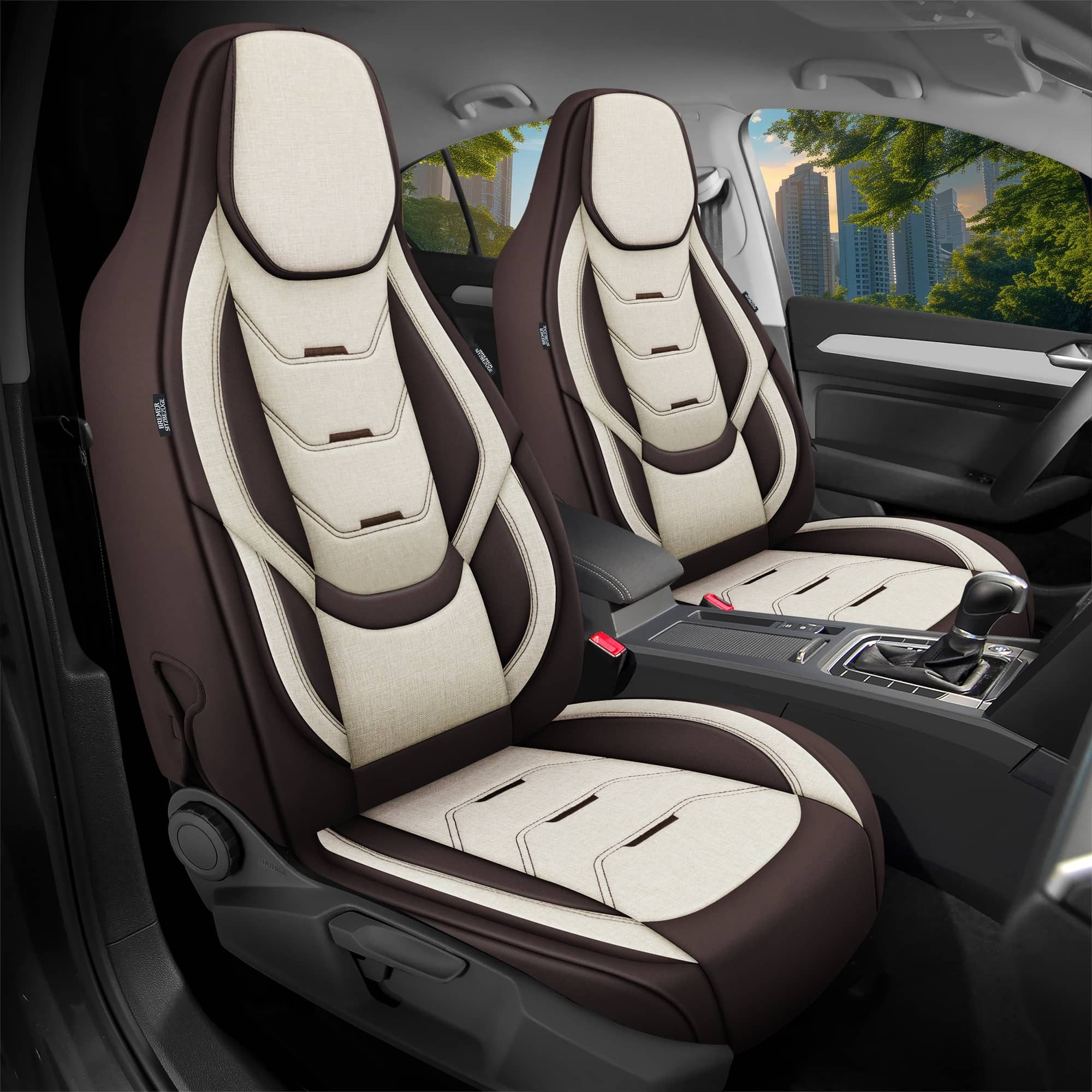BREMER SITZBEZÜGE Autositzbezug für Opel Corsa F Bj ab 2019 (H10), Set, Schonbezüge Sitzbezüge Fahrer und Beifahrer, in Braun/Beige
