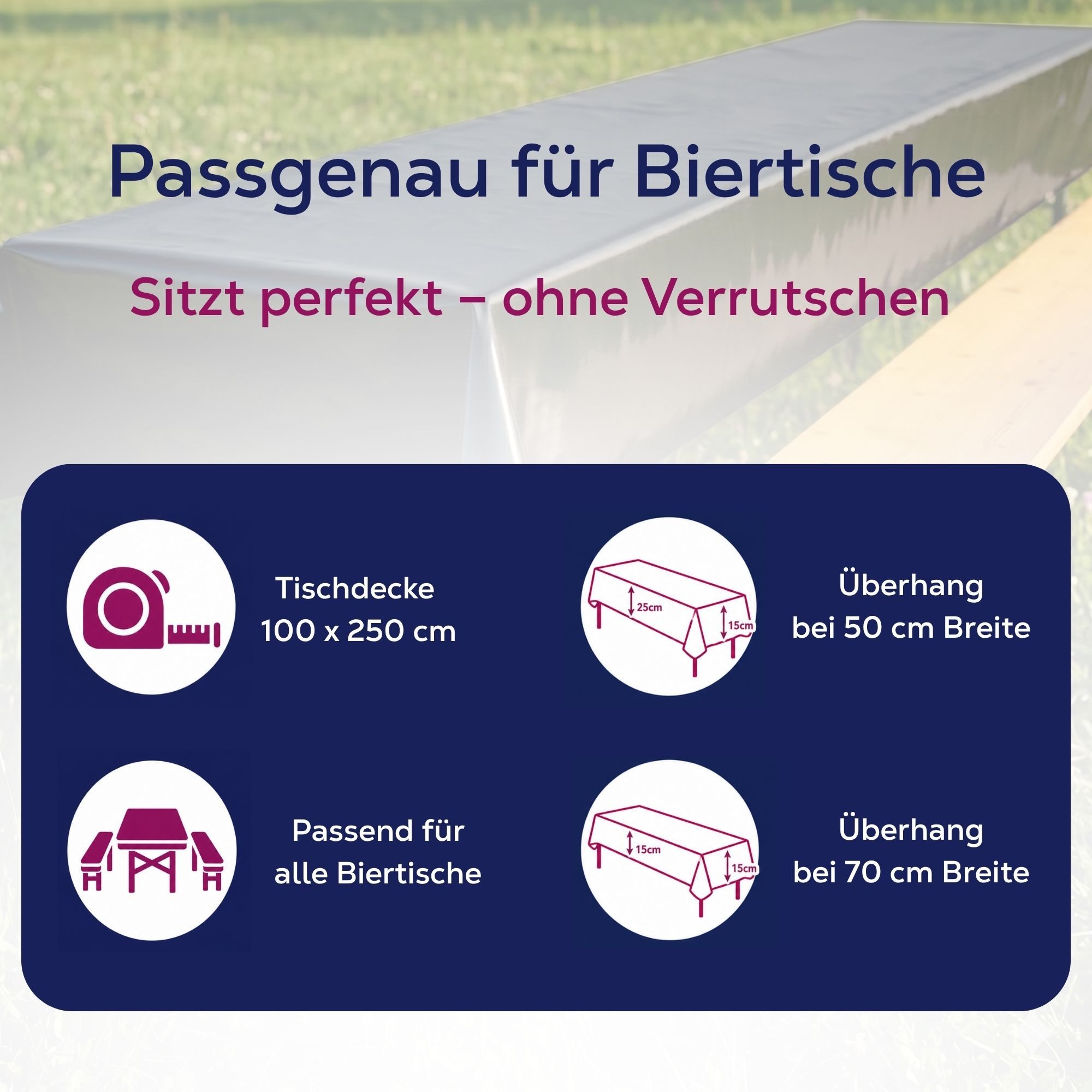 Beautex Tischdecke, Partytischdecke, für Biertischgarnituren, 100x250cm, viele Farben (1-tlg), wasserabweisend, abwaschbar, lebensmittelecht, strapazierfähig