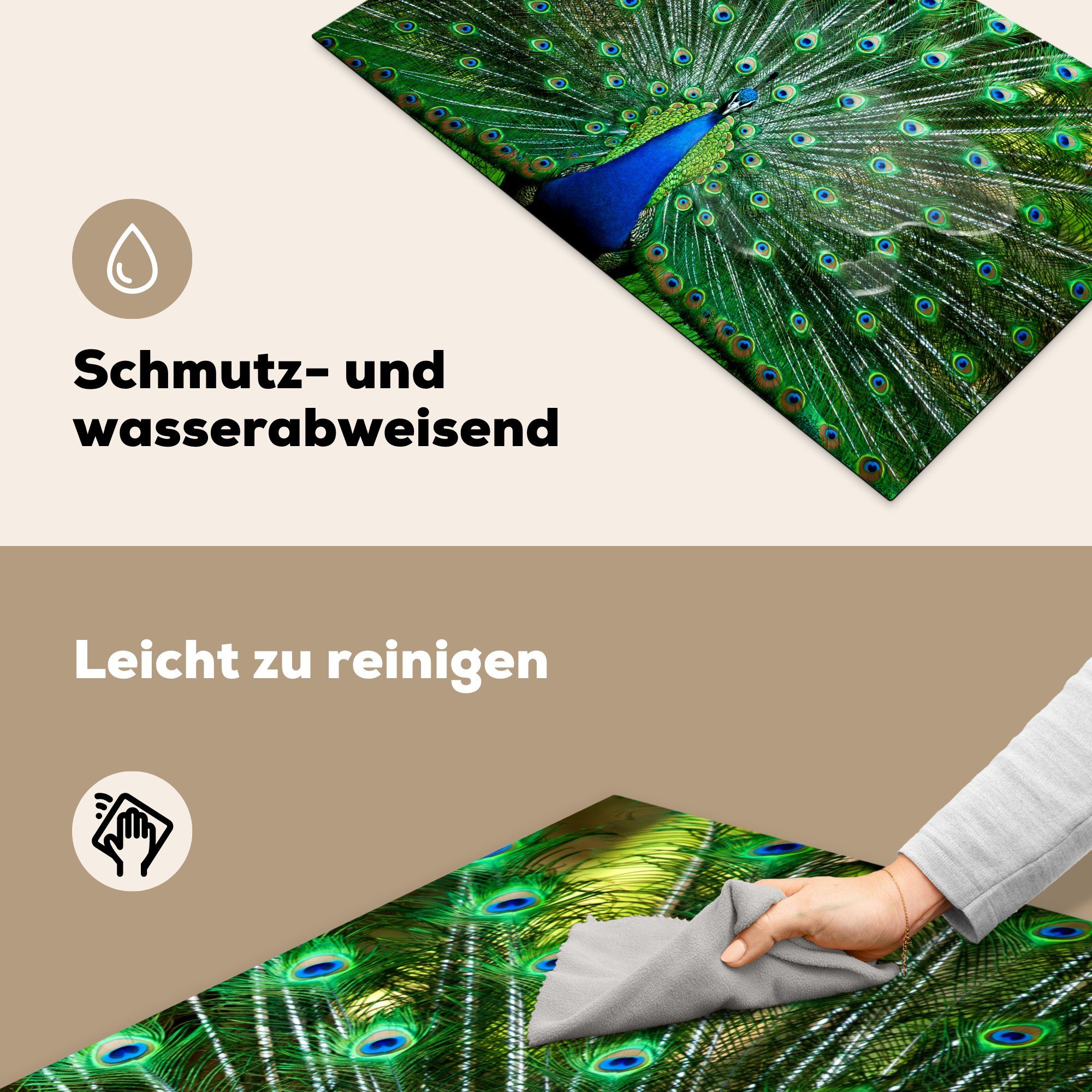 MuchoWow Herdblende-/Abdeckplatte Pfau Vogel, - Vinyl, Tiere tlg), küche Arbeitsplatte für 83x51 cm, Ceranfeldabdeckung, (1 