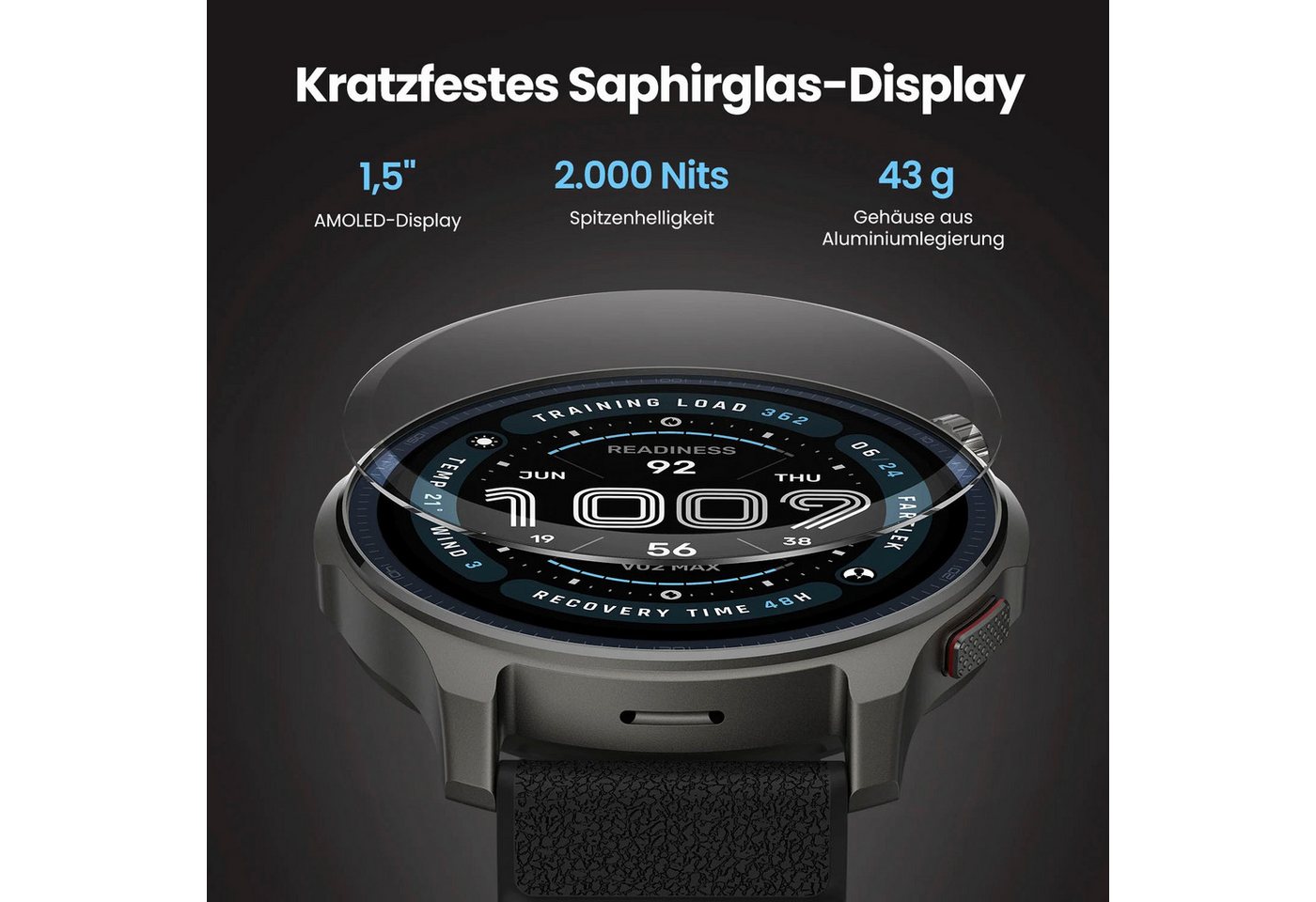 Amazfit Balance 2 Smartwatch (Zepp OS), Hyrox Race Mode schwarz