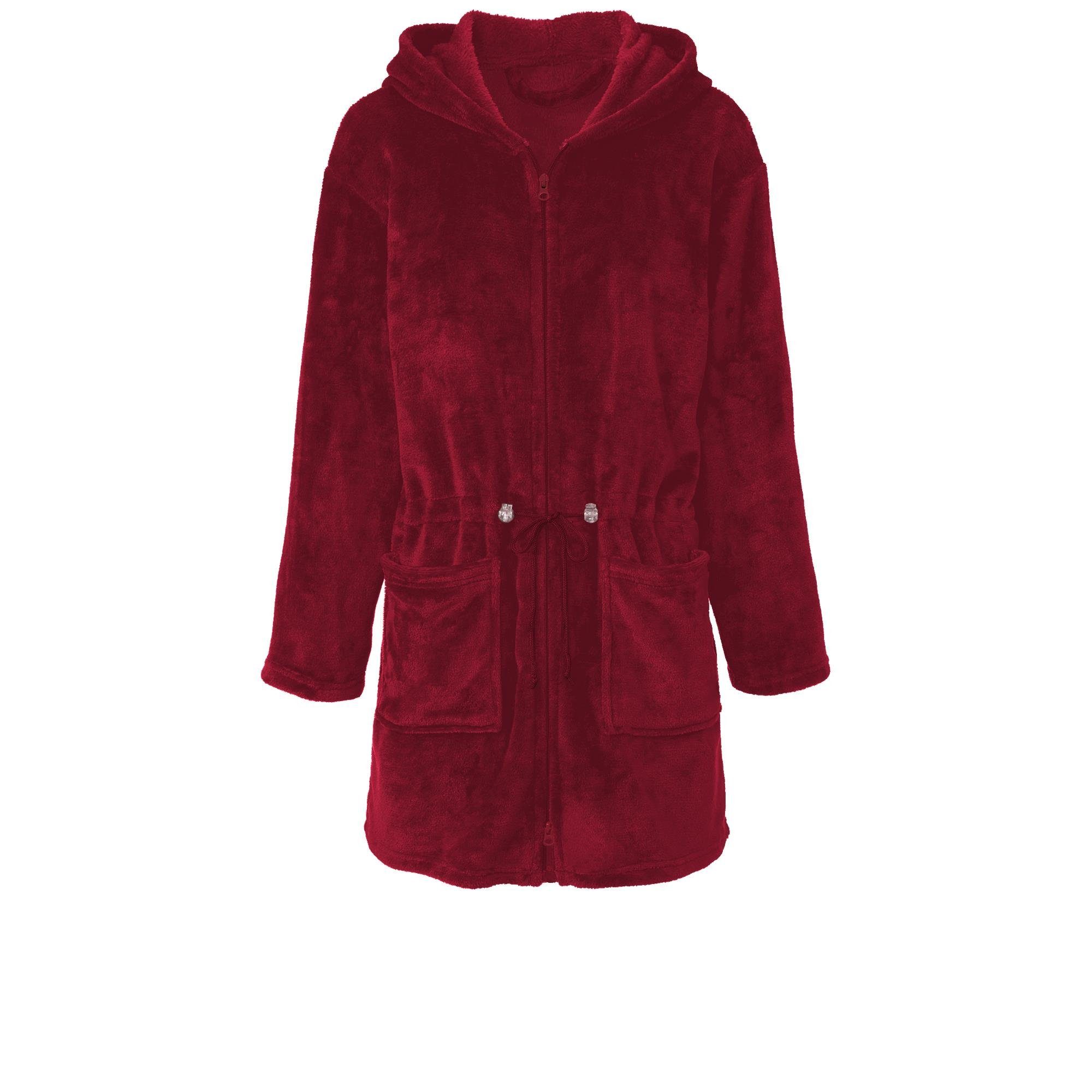 Reißverschluss Kapuze Bademantel Morgenmantel Damen L CelinaTex Polyester Famous Flanell bordeaux,