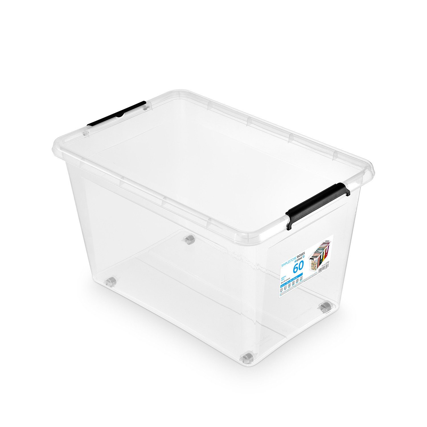 ORPLAST Aufbewahrungsbox mit Rollen und Deckel mit Clipverschluss 60L, Moxom SimpleStore-Behälter