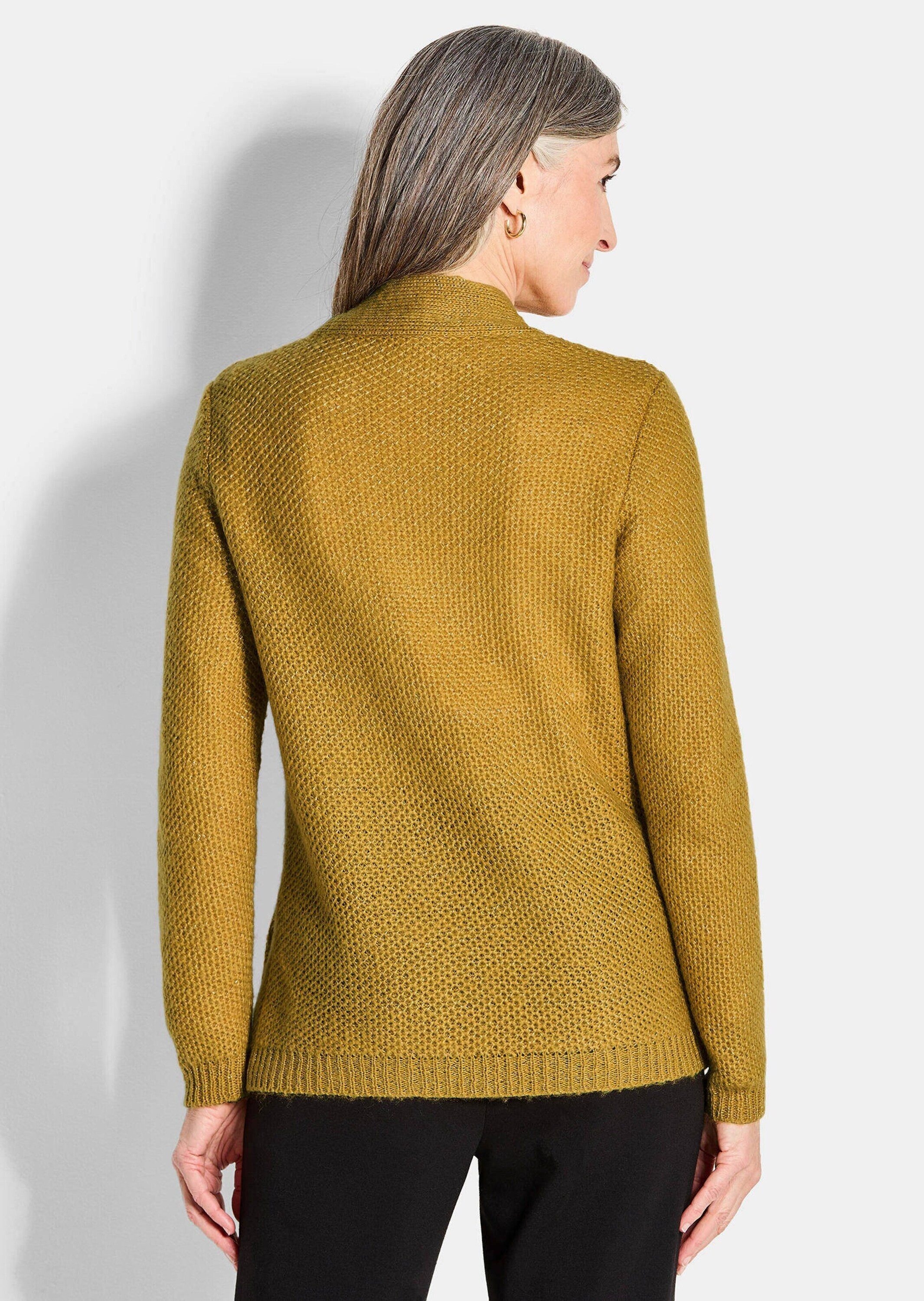GOLDNER Strickjacke Kurzgröße: Offener Cardigan mit Taschen, Glanz Flauschige Piqué-Optik mit Schalkragen, aufgesetzte Taschen