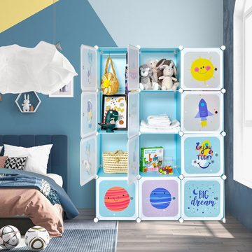 COSTWAY Kinderkleiderschrank mit 12 Würfeln & 2 Aufhänger, Kunststoff, DIY