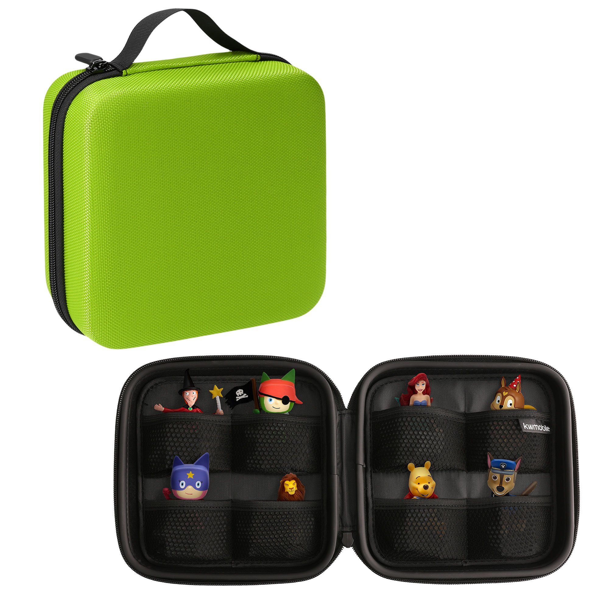 kwmobile Aufbewahrungsbox Tasche für Tonies, aus Nylon - Transportbox für bis zu 20 Tonie Figuren - Hartschale Box Grün