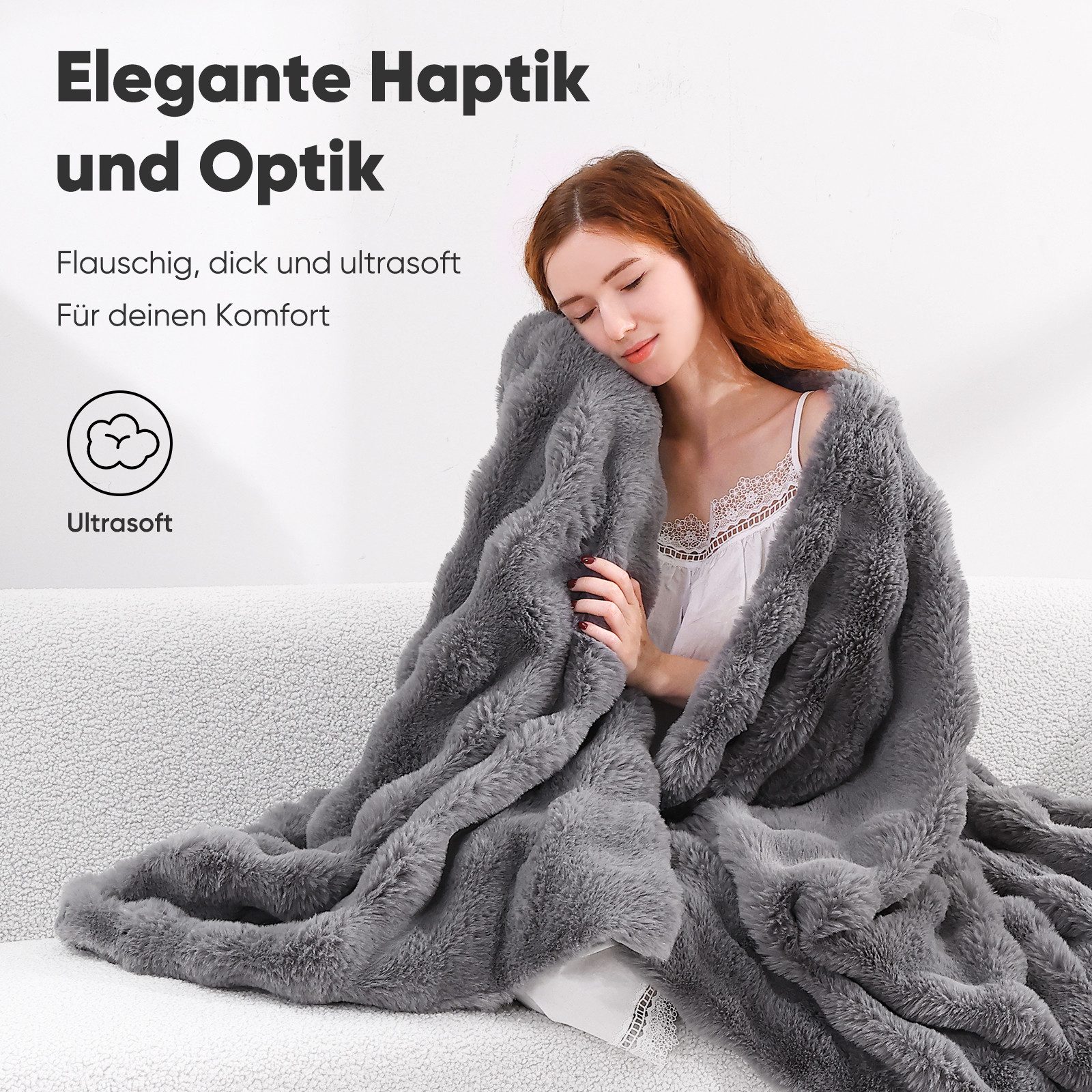 Wohndecke Kunstfelldecke Weiche Kuscheldecke Felloptik 150x200cm Kunstfell Decke, Elegear, Kuscheldecke Fell Bubble Decke Kaninchenfell Decke für Couch Bett Sofa