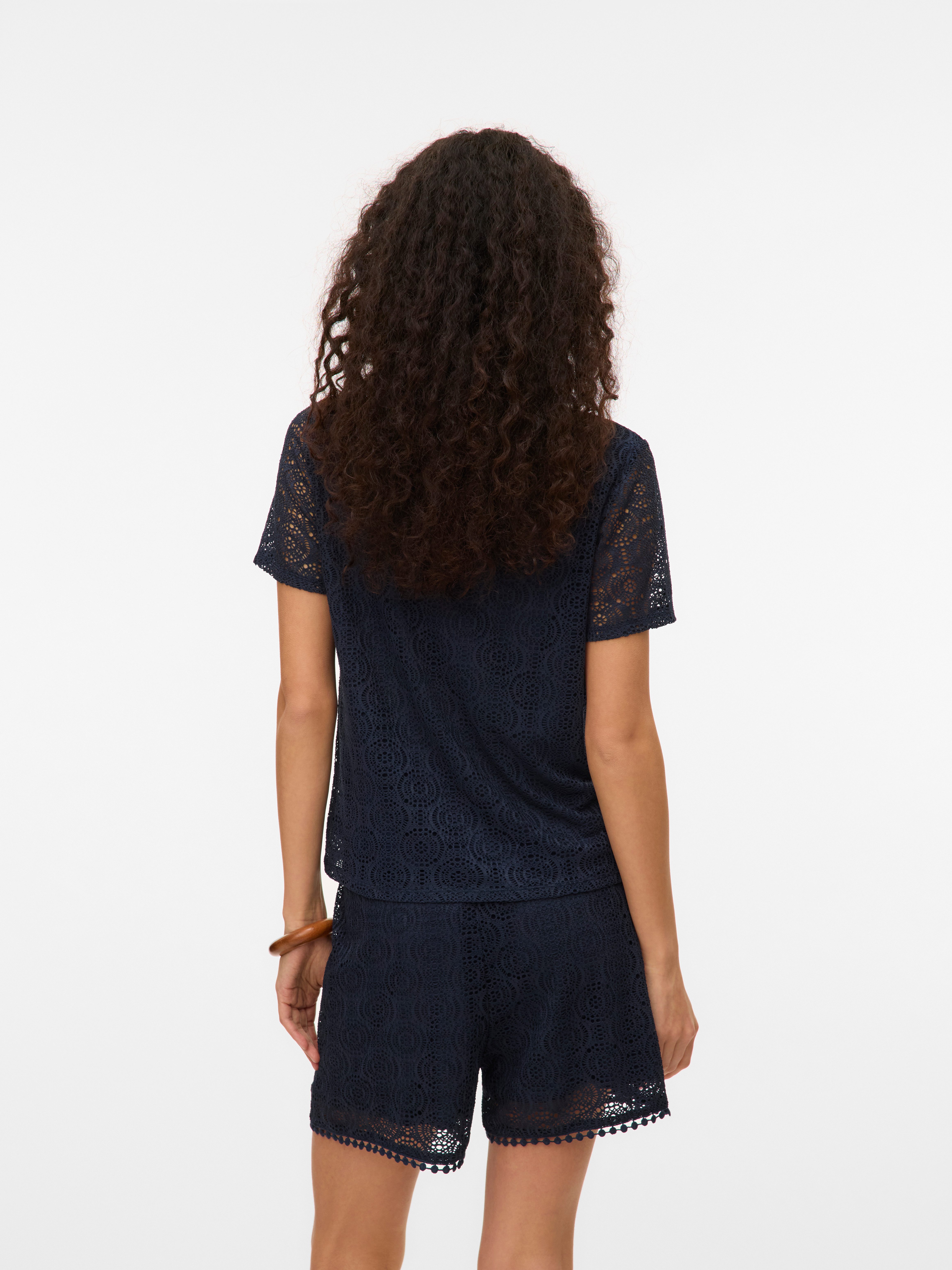 Vero Moda V-Shirt VMMAYA SS V NECK TOP JRS Materialmix, regular fit, Spitze