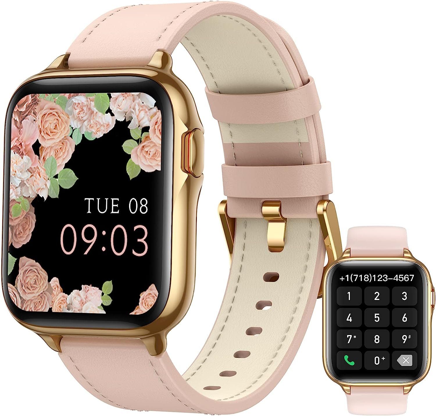Parsonver Smartwatch (1,7 Zoll, Android iOS), Damen mit Telefonfunktion  Fitness Tracker IP68 Fitnessuhr 2 Armbänder