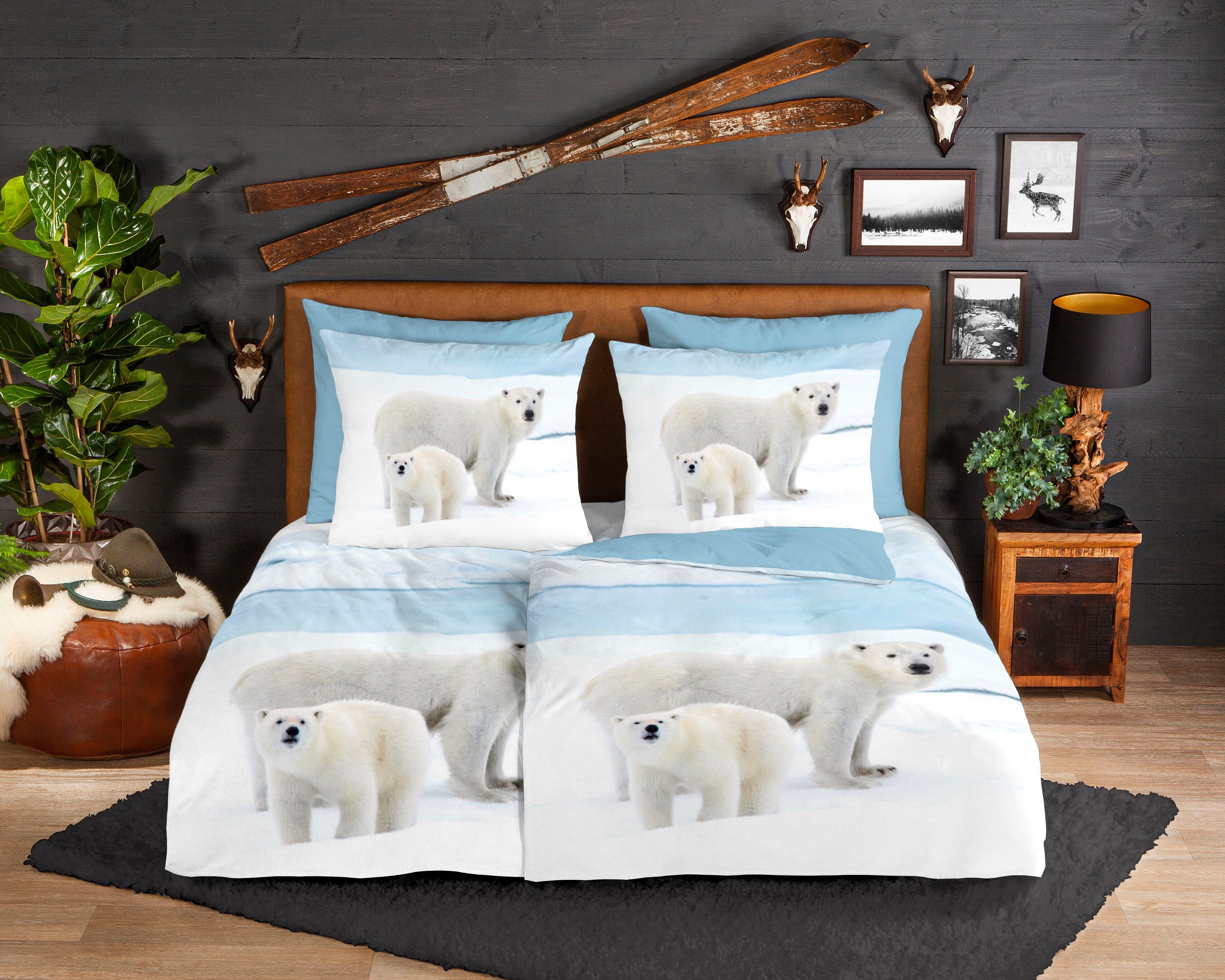 good morning Wendebettwäsche Care, Biber, Flanell, 2 teilig, Biber, 135x200, Warm, Weich, Wendeoptik, Reißverschluss, Winter, Blau