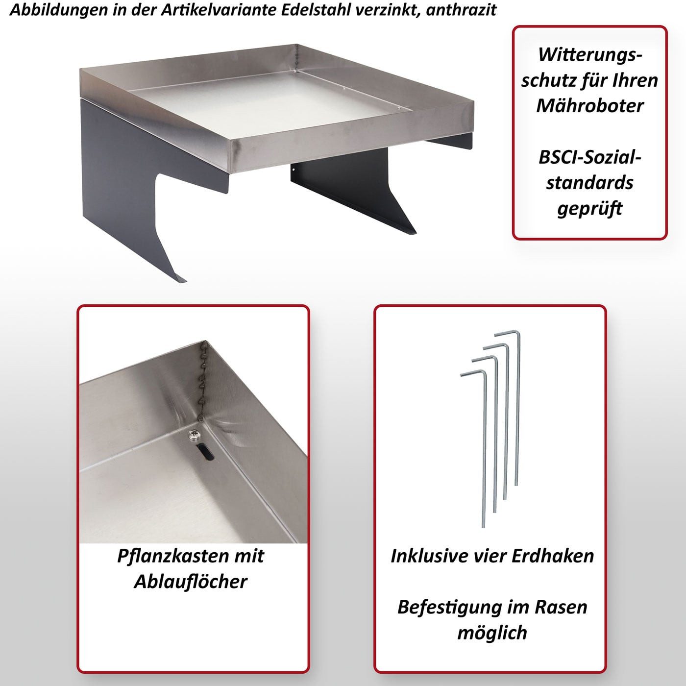 MCW Mähroboter-Garage MCW-G60, BxTxH: 60x70x37 cm, Ablauflöcher für Regen, Inklusive vier Erdhaken