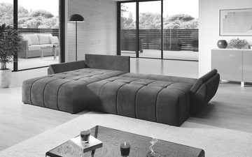 Furnix Ecksofa CALVANI-L Sofa mit Schlaffunktion Bettkasten Kissen Couch MH15 Braun, Kissen mit Reißverschluss, BxHxT: 280x91x190 cm