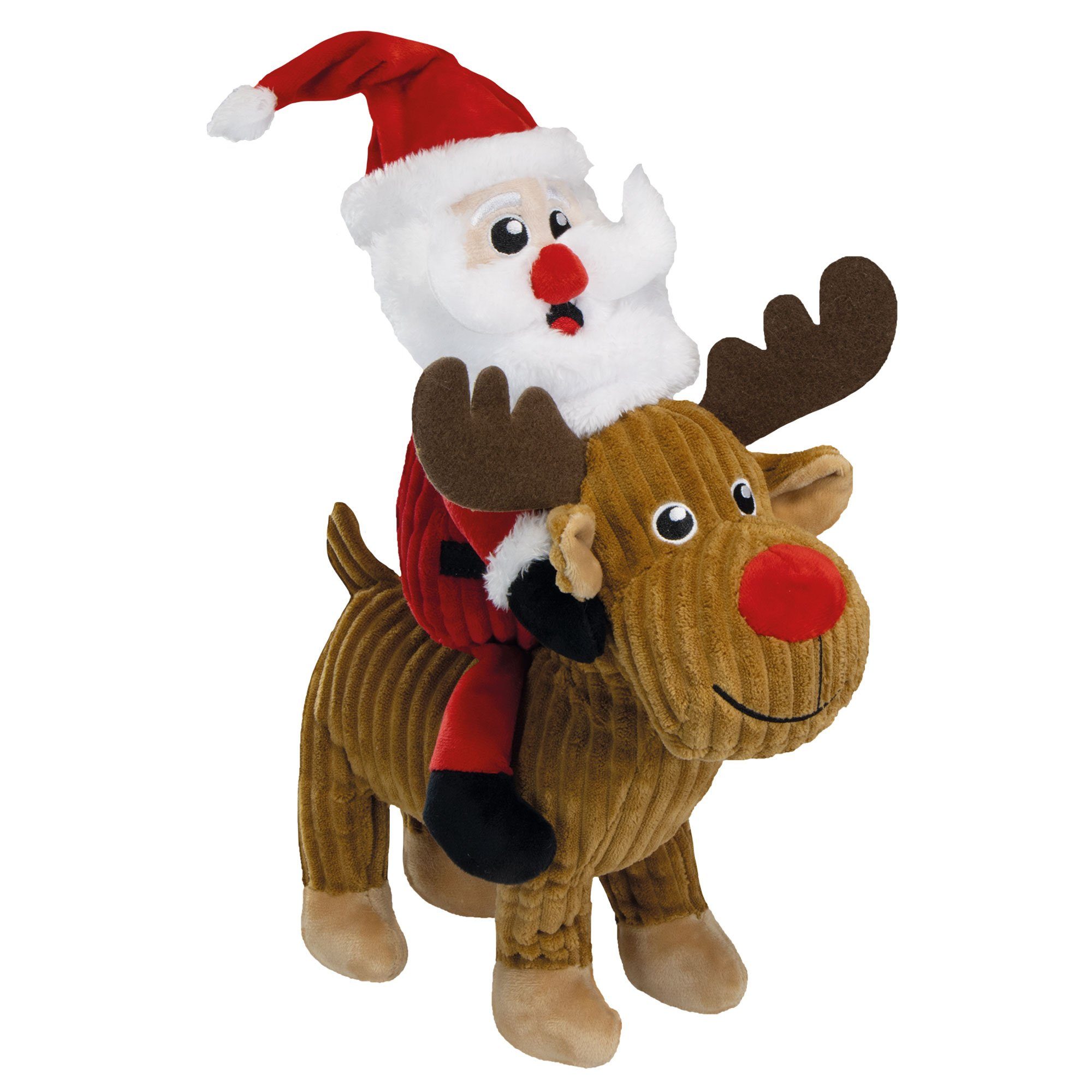 Nobby Tierkuscheltier Weihnachtsmann mit Rentier Rudolph, Plüsch, (1-tlg) Dieser Weihnachtsmann hat viel zu bieten