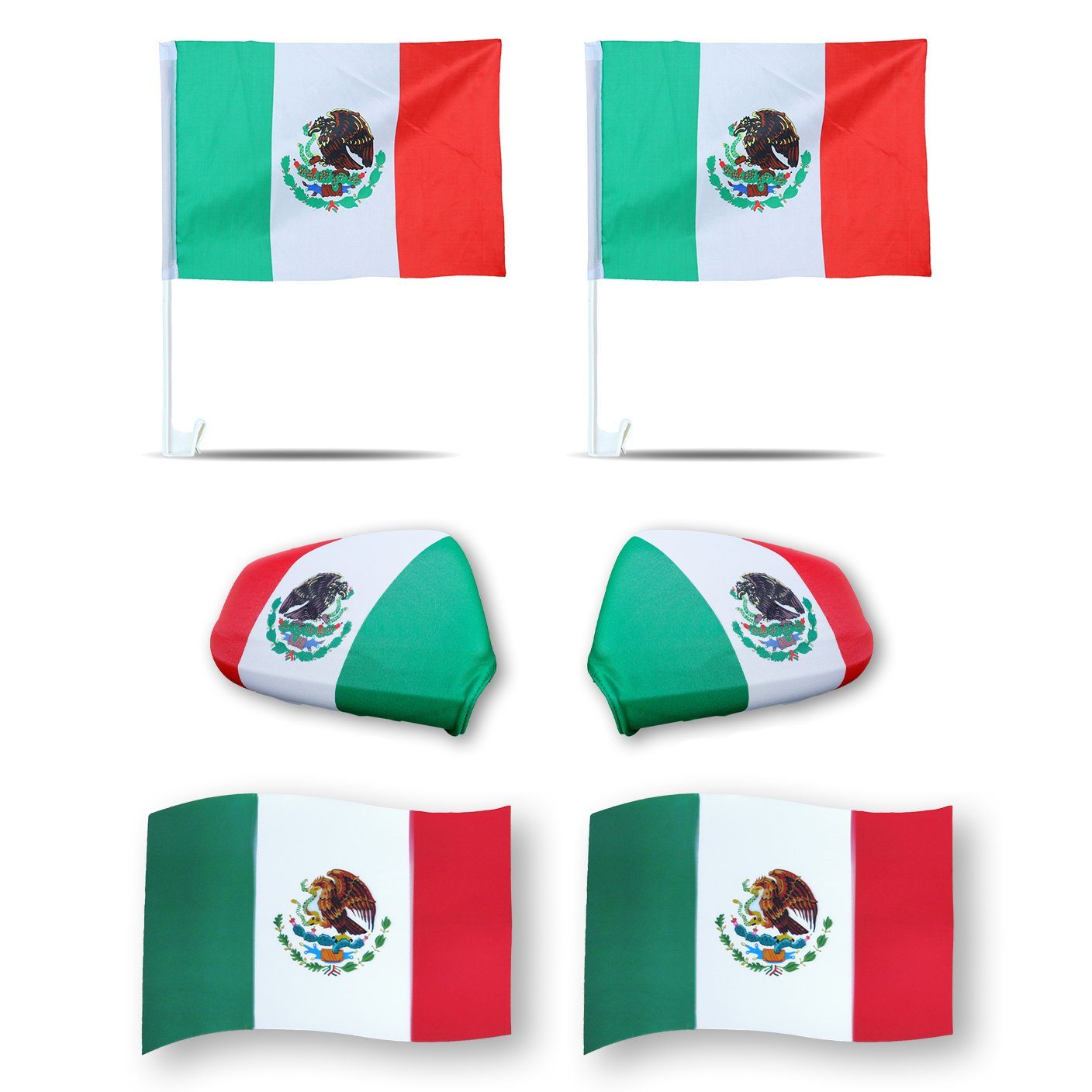 Fußball Mexico Flaggen, 3D-Effekt "Mexiko" Sonia Fanpaket Originelli 3D Magnete: Magnet Fahne Außenspiegel