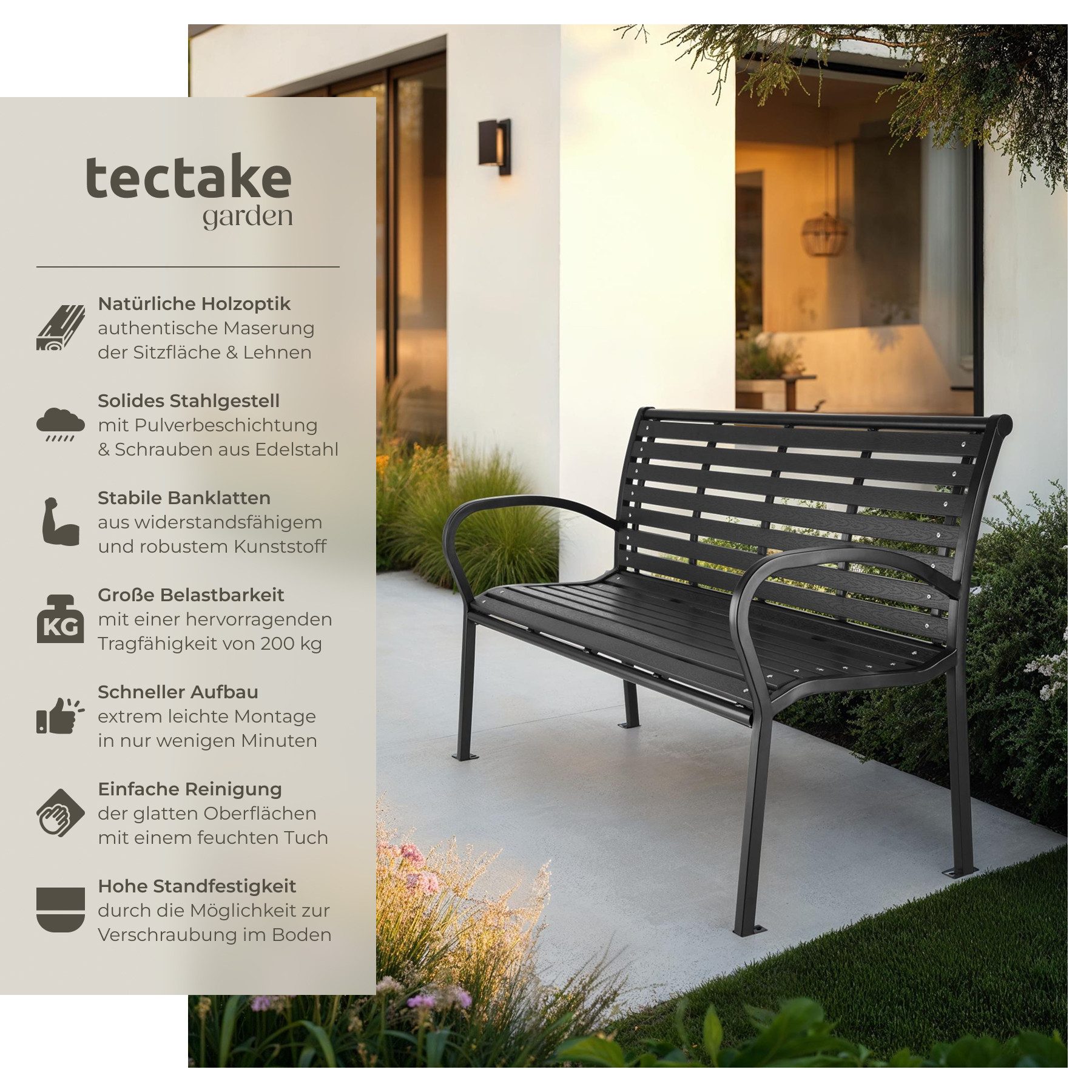 tectake Gartenbank Sitzbank Pino 3-Sitzer 126x62x81,5cm, günstig online kaufen