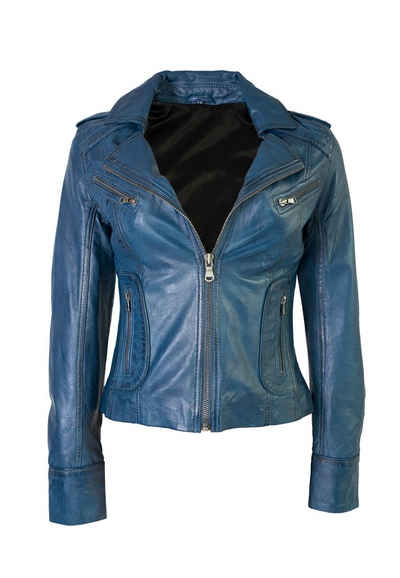 Lolus Lederjacke Mariah royalblau Kurze Damen Biker Lederjacke mit Reverskragen