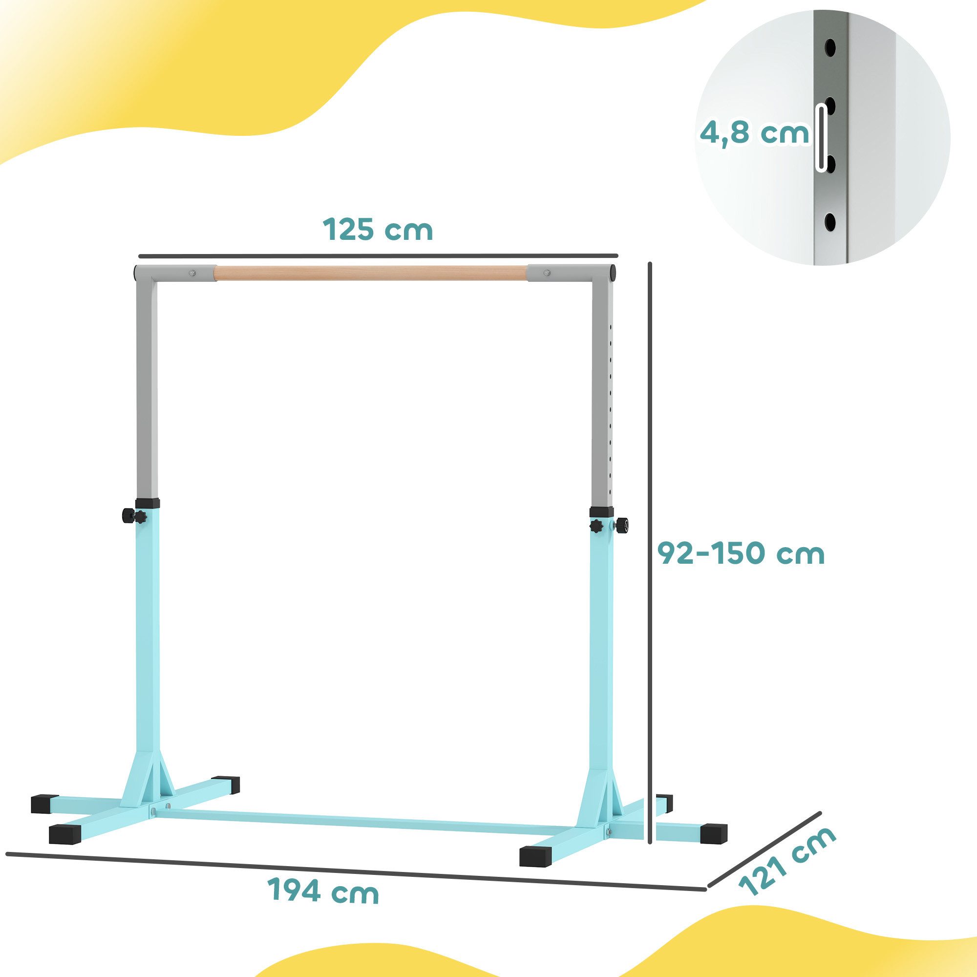 HOMCOM Turnreck höhenverstellbar, (Turnstange, 1-St., Gymnastikstange), für 3+ Kinder, Indoor, Outdoor, Hellblau