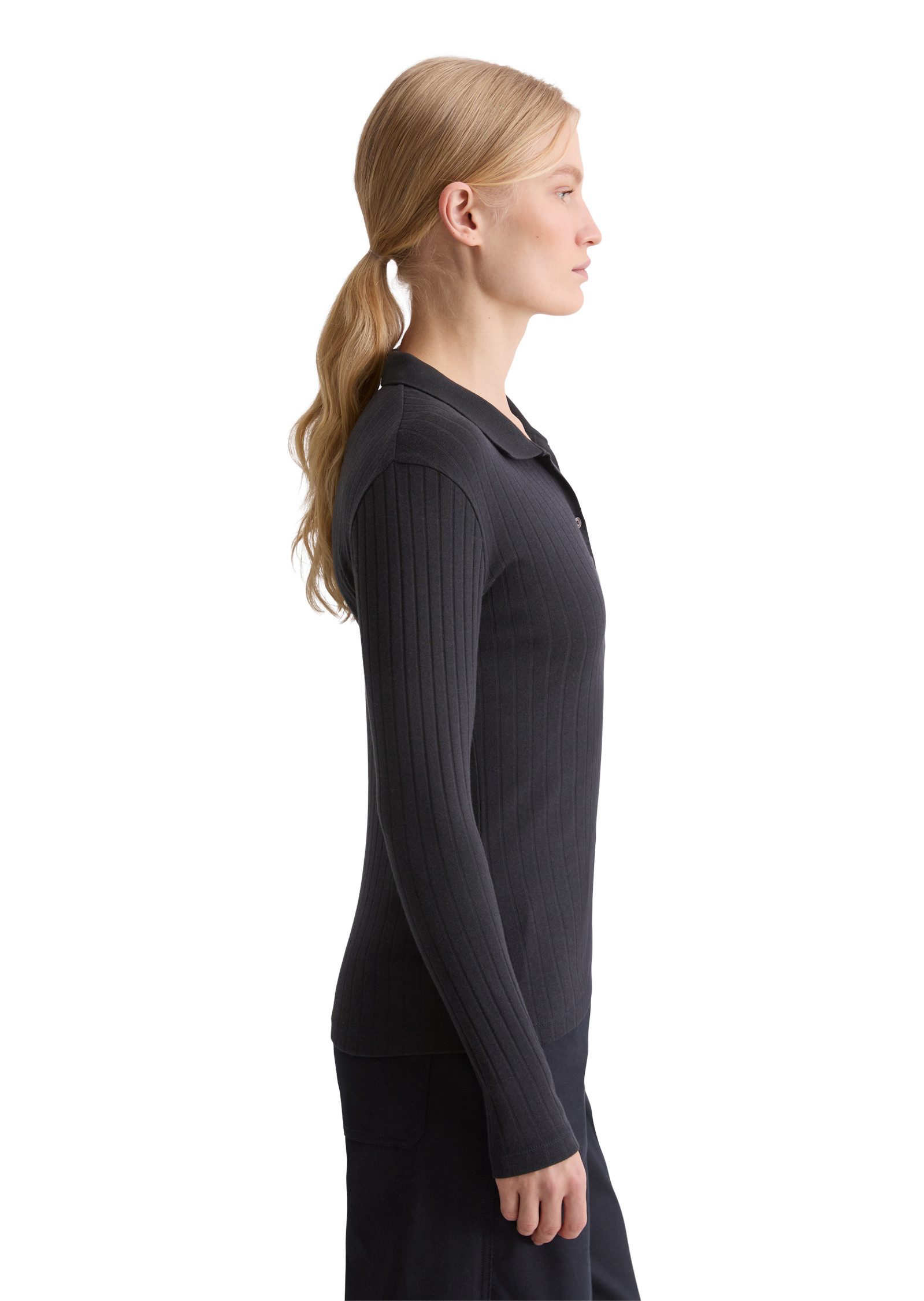 Marc O'Polo Langarm-Poloshirt aus Organic-Cotton-Modal-Mix