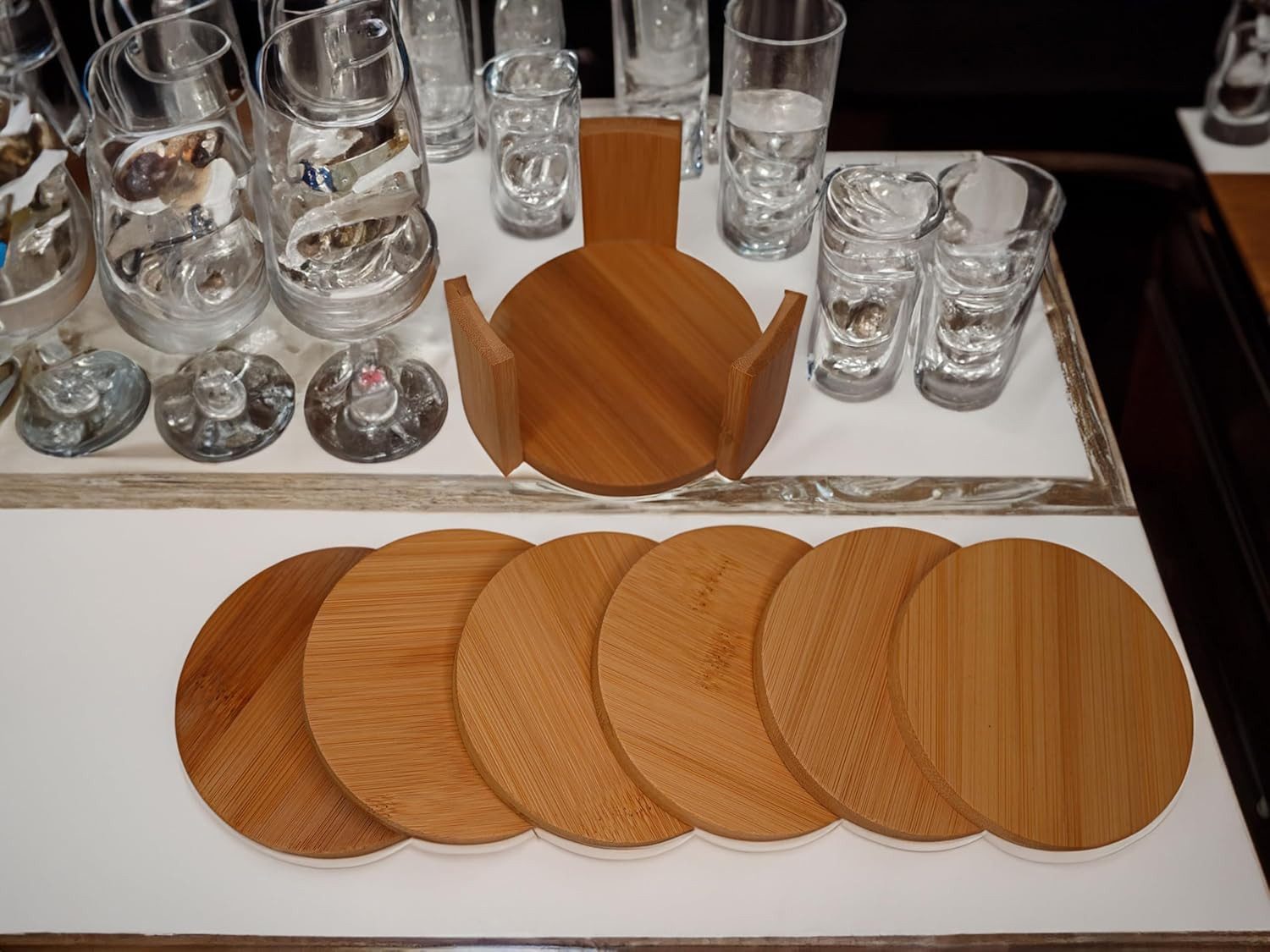 hausleben Glasuntersetzer 12er Set Untersetzer rund 11,7x11,7x0,7cm, Natur Bambus, Zubehör für Gläser, Tassen, Becher, Flaschen, Karaffen, Vasen, Tee- und Kaffeetassen, Set, 12-tlg., umweltfreundlich, Natur
