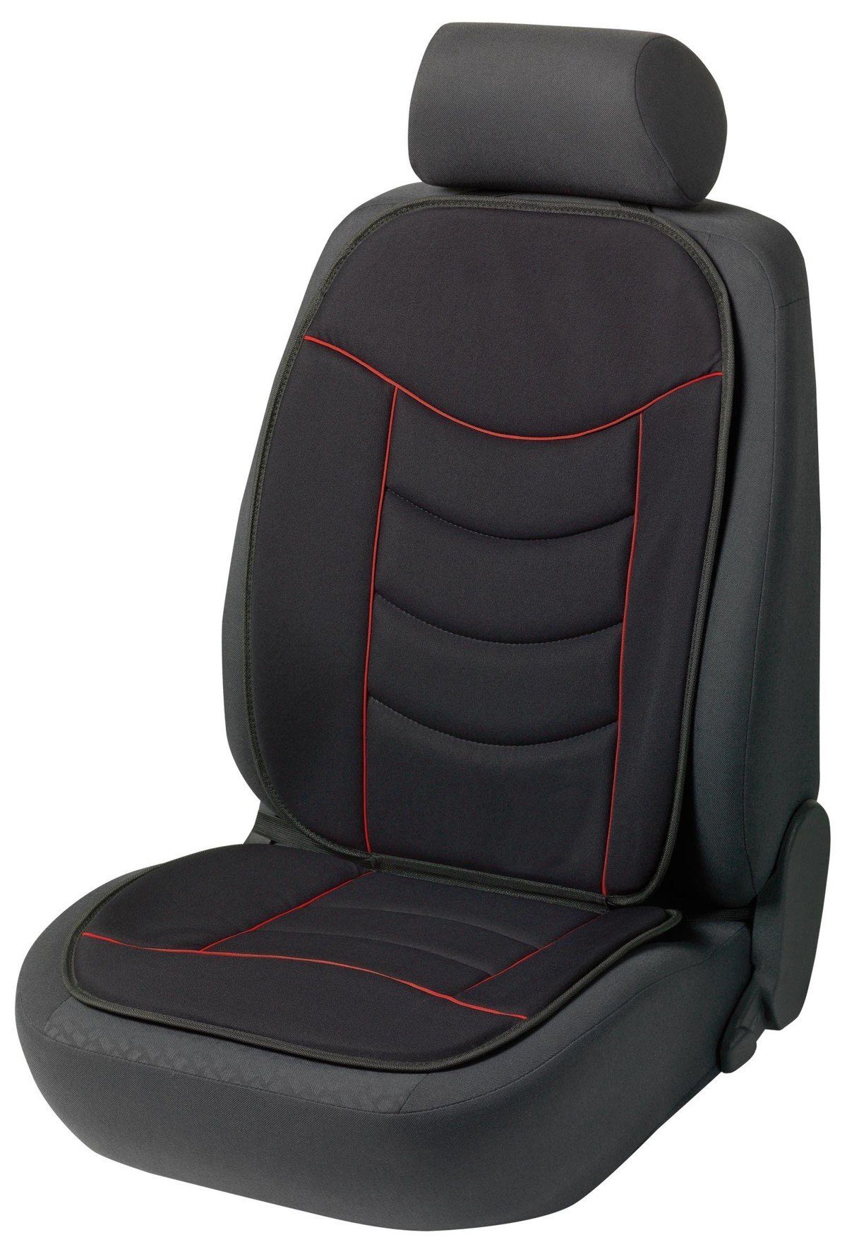 WALSER Autositzauflage Universal Auto Sitzauflage Elegance schwarz rot hoher Rücken waschbar