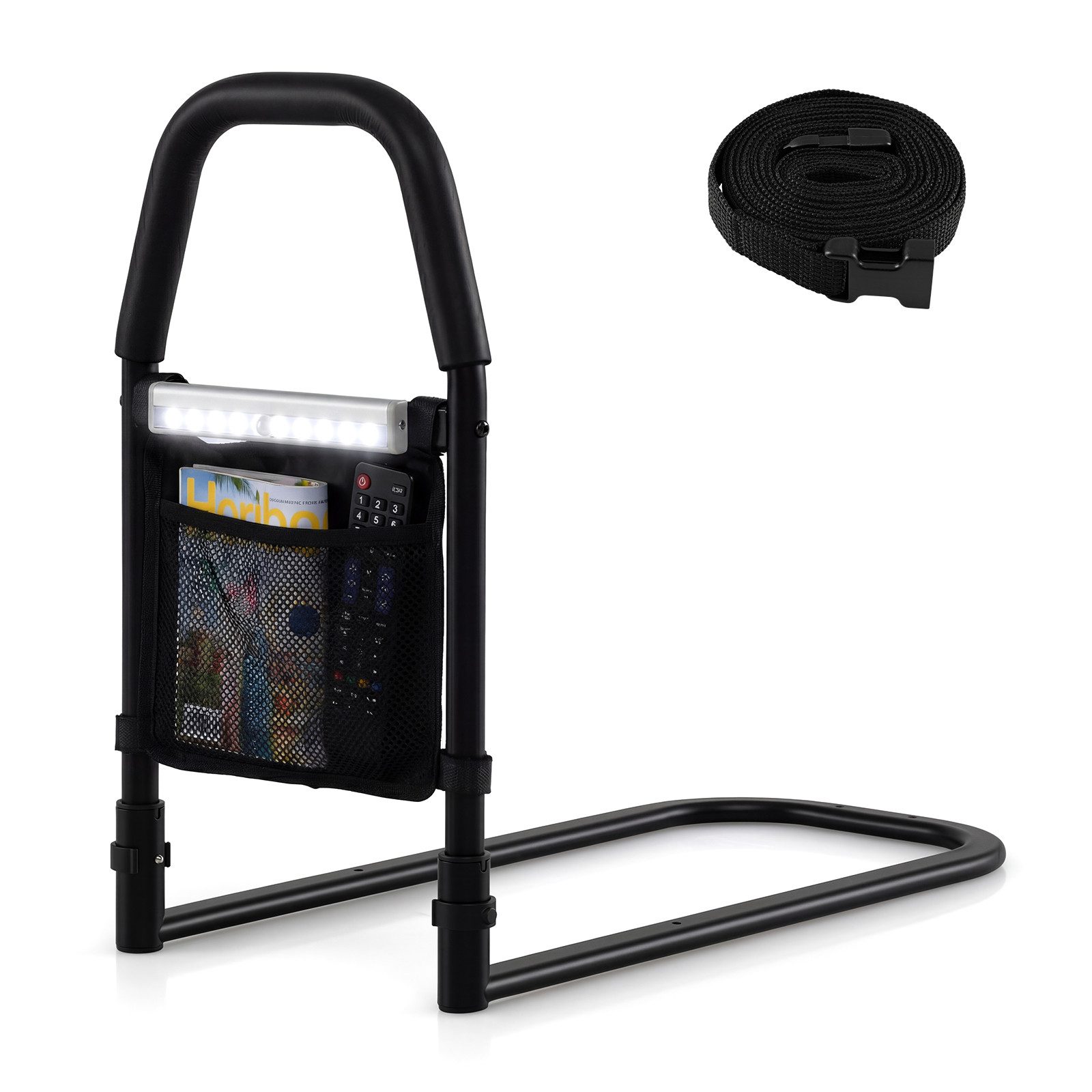 COSTWAY Bett - Aufstehhilfe, belastbar bis 136 kg, Bettgitter mit LED-Sensorlicht, Befestigungsgurt