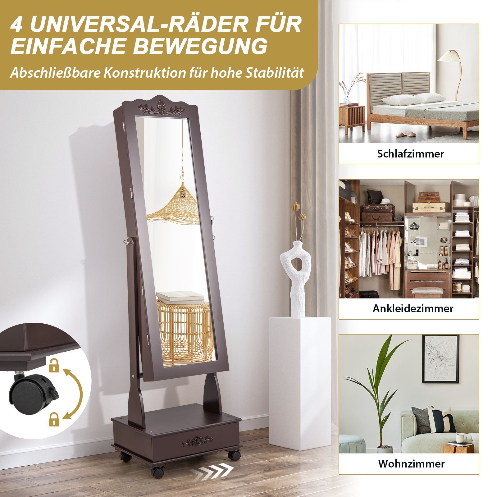 COSTWAY Schmuckschrank mit Spiegel & LED,Schubladen,auf günstig online kaufen