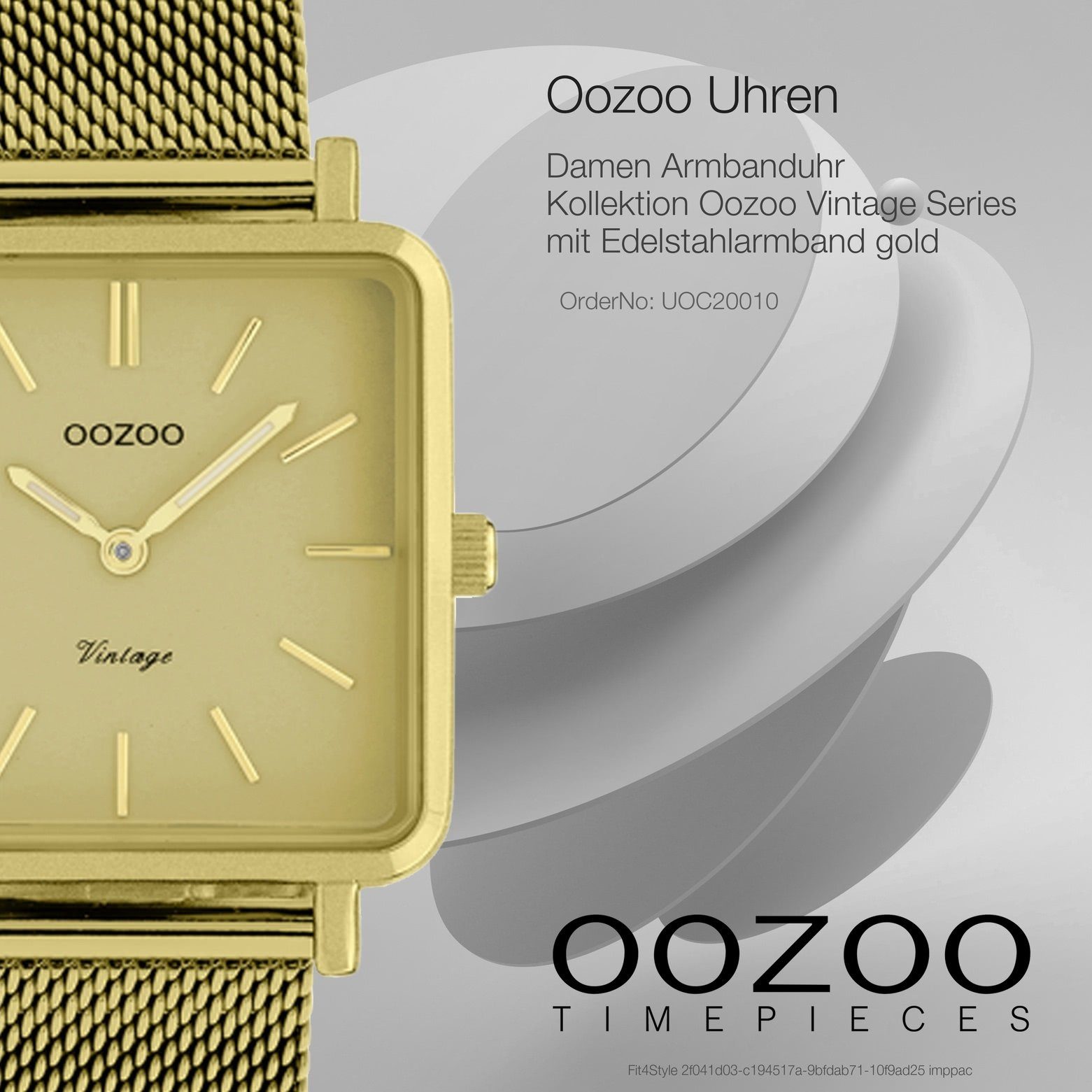 OOZOO Quarzuhr Oozoo Damen Armbanduhr gold Analog, (Analoguhr), Damenuhr eckig, klein (ca. 29mm) Edelstahlarmband, Fashion-Style