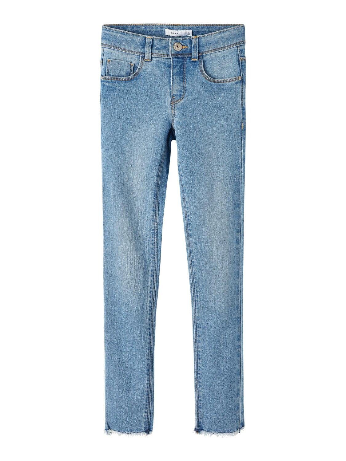 Name It Regular-fit-Jeans Skinny Jeans Denim Hose mit Fransen NKFPOLLY 5538  in Blau, MATERIAL - 75% Baumwolle, 18% Polyester, 6% Viskose, 1% | Stretchjeans