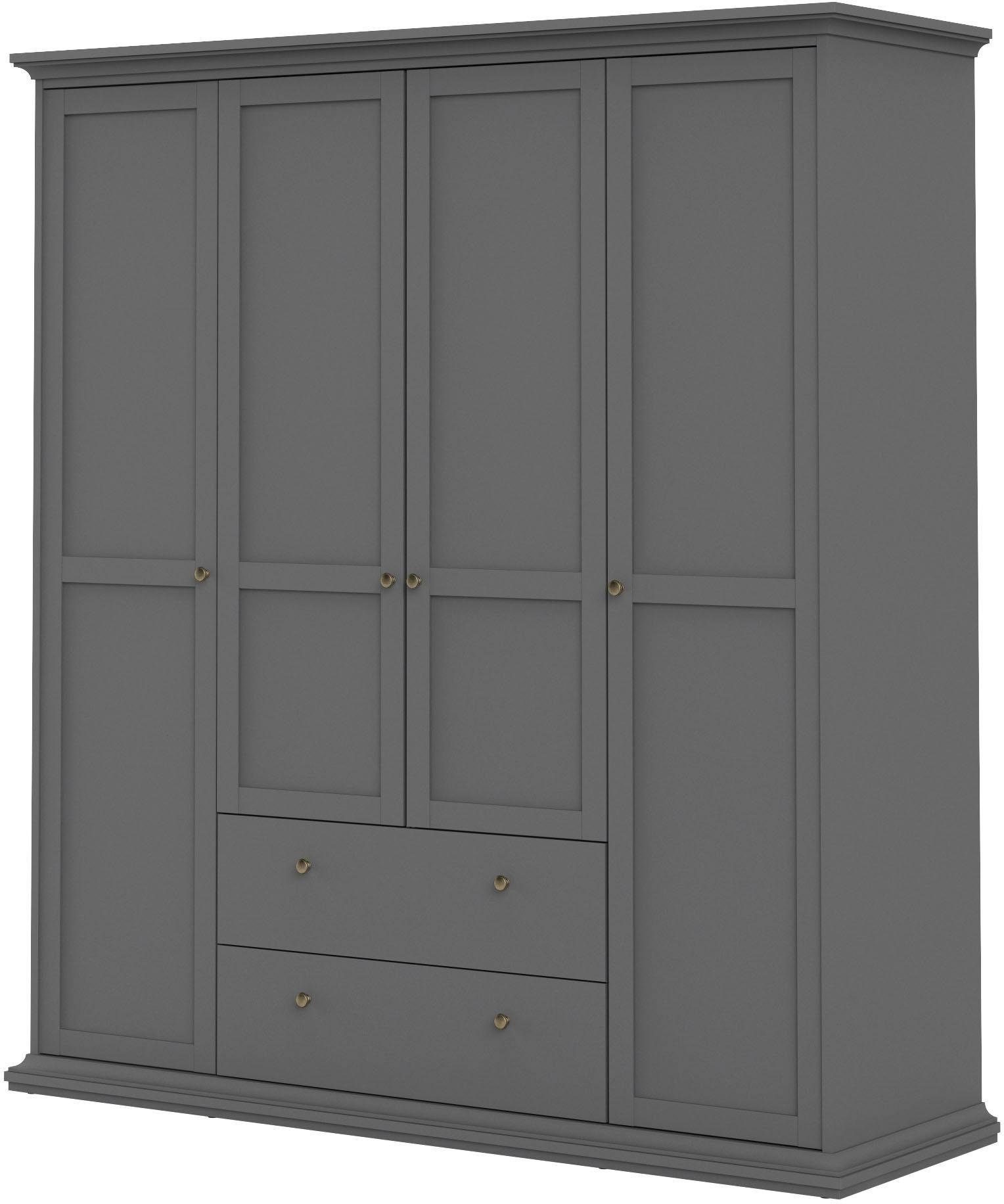 Home affaire Kleiderschrank Paris, Aufbewahrung Kasten Schrank Stauraum, mit Griffen, Landhausstil mit 4 Türen, 11 Facher, Kleiderstange, 2 Schubladen, Breite 181 cm