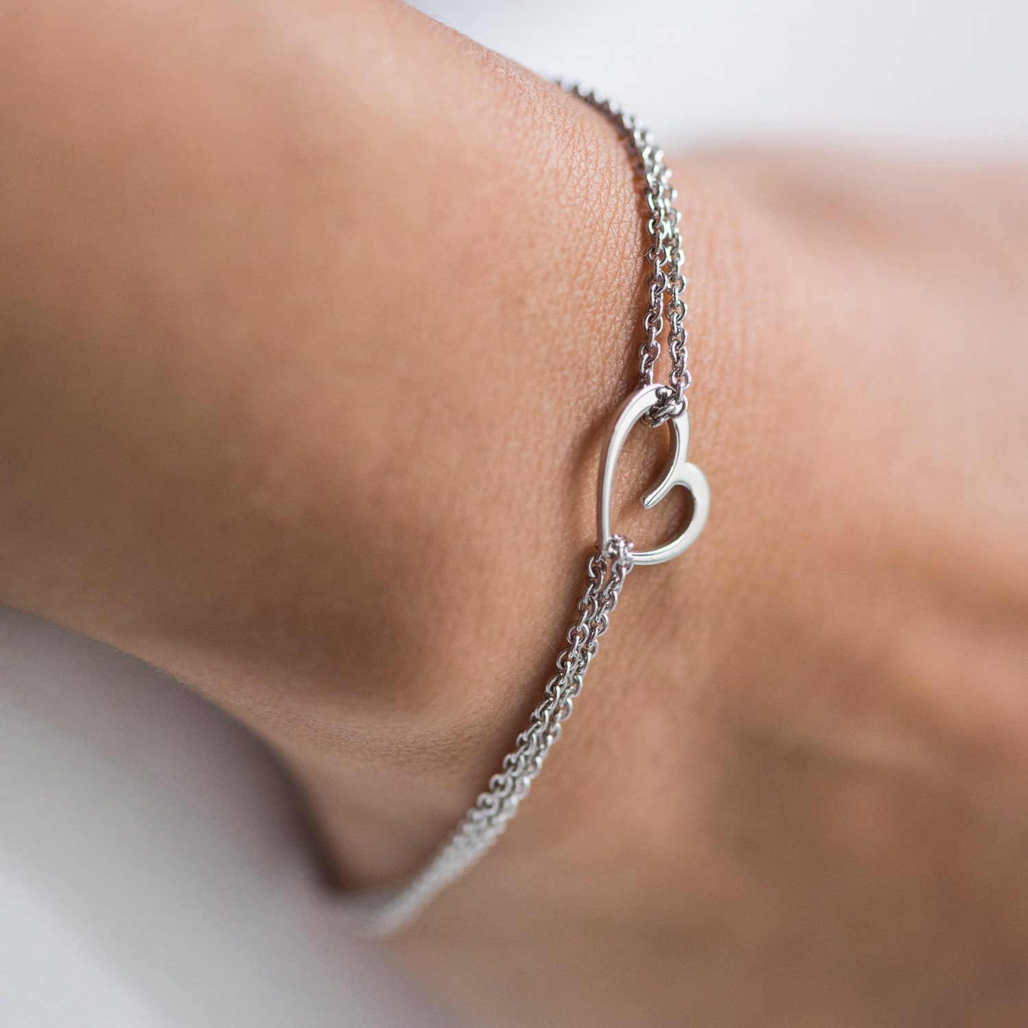 Materia Armkette Damen Silber Herz doppelreihig SA-51, 925 Sterling Silber, rhodiniert