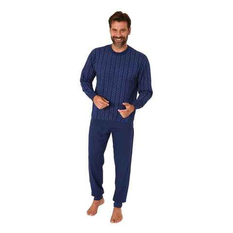 Normann Pyjama Herren Schlafanzug lang mit Bündchen in eleganter Minimalprint Optik
