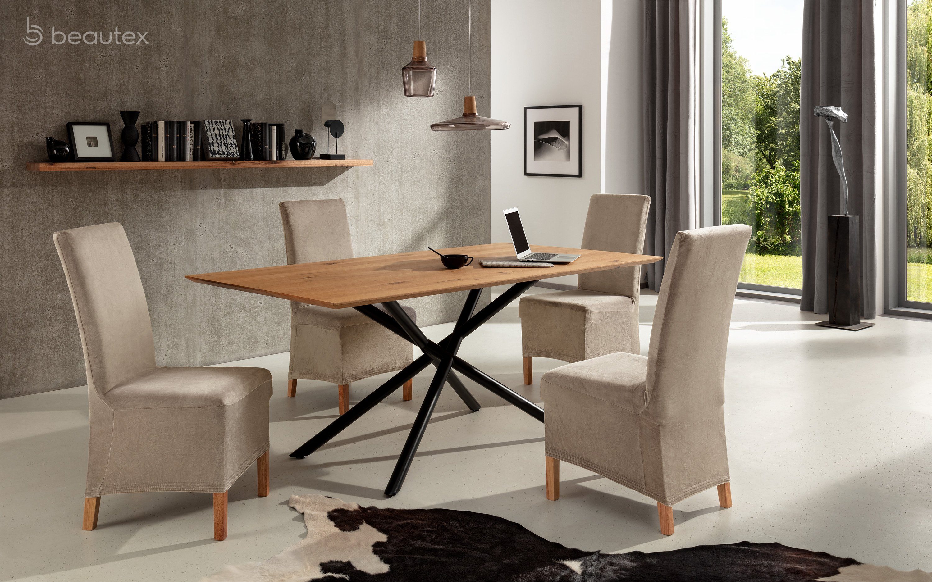 Beautex Stuhlhusse Samt lang Stretch für Stühle Eva elastisch – Bild 2 von 4