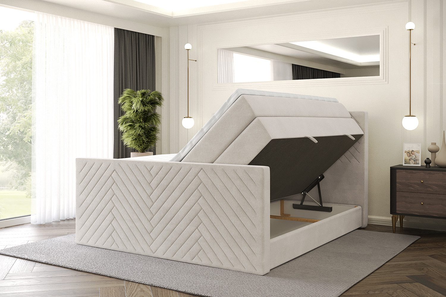 ALTDECOR Boxspringbett VEXA-Z KING (Multipocket-Matratze H4, H3 Matratze Bonellfederung, Topper, Kopfteil), Doppelbett mit Fußteil