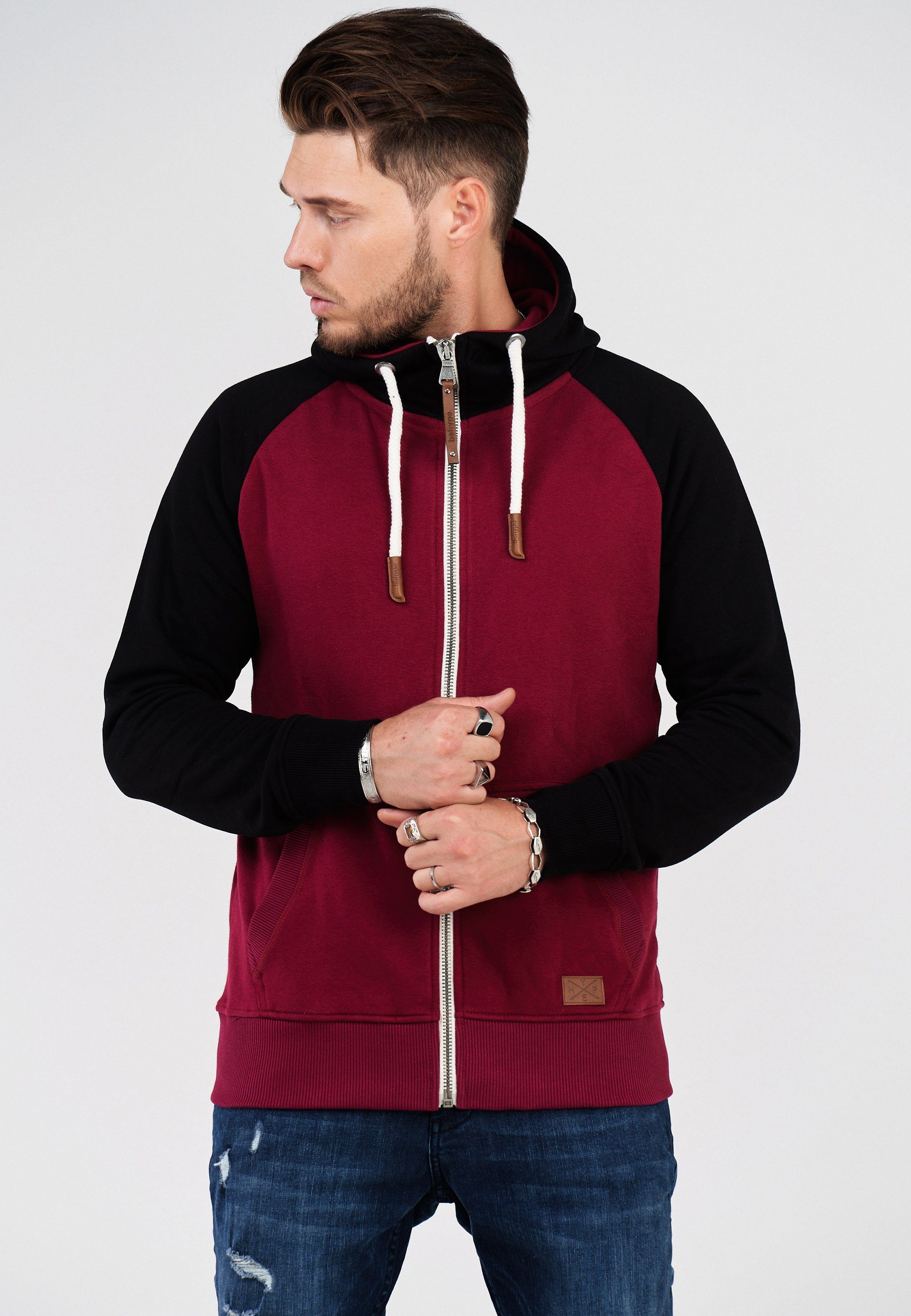 behype Sweatjacke weinrot mit Kragen erhöhtem HENRAY