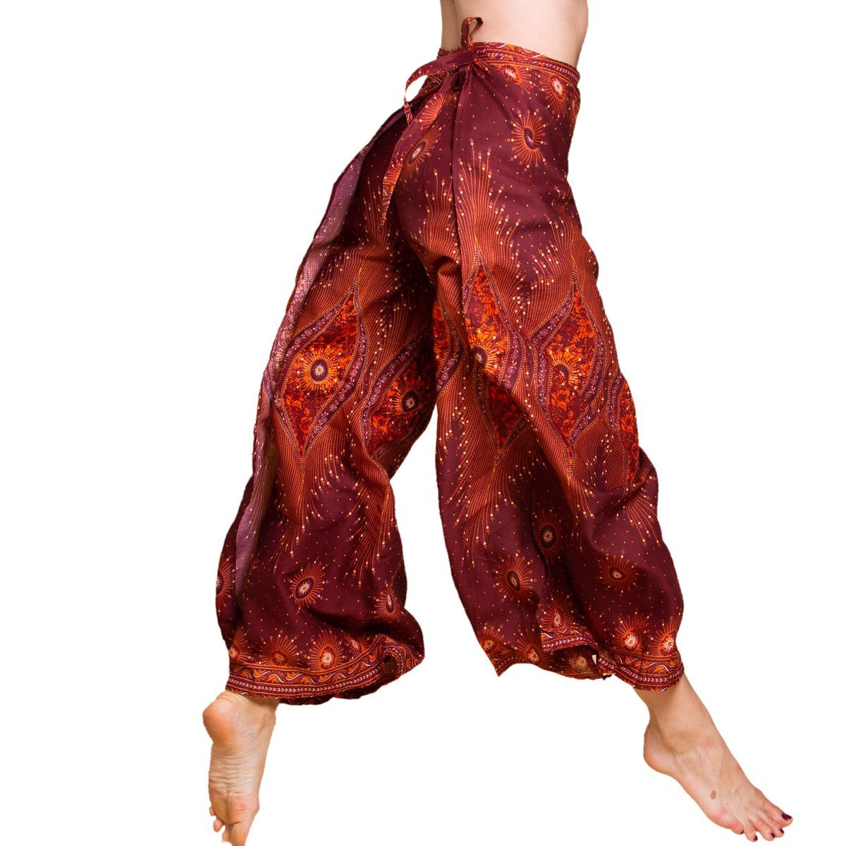PANASIAM Palazzohose Sunshine Pants Wickelhose aus natürlicher Viskose Palazzohose im Peacock Design langer Boho Hosenrock Haremshose Pareo Hose