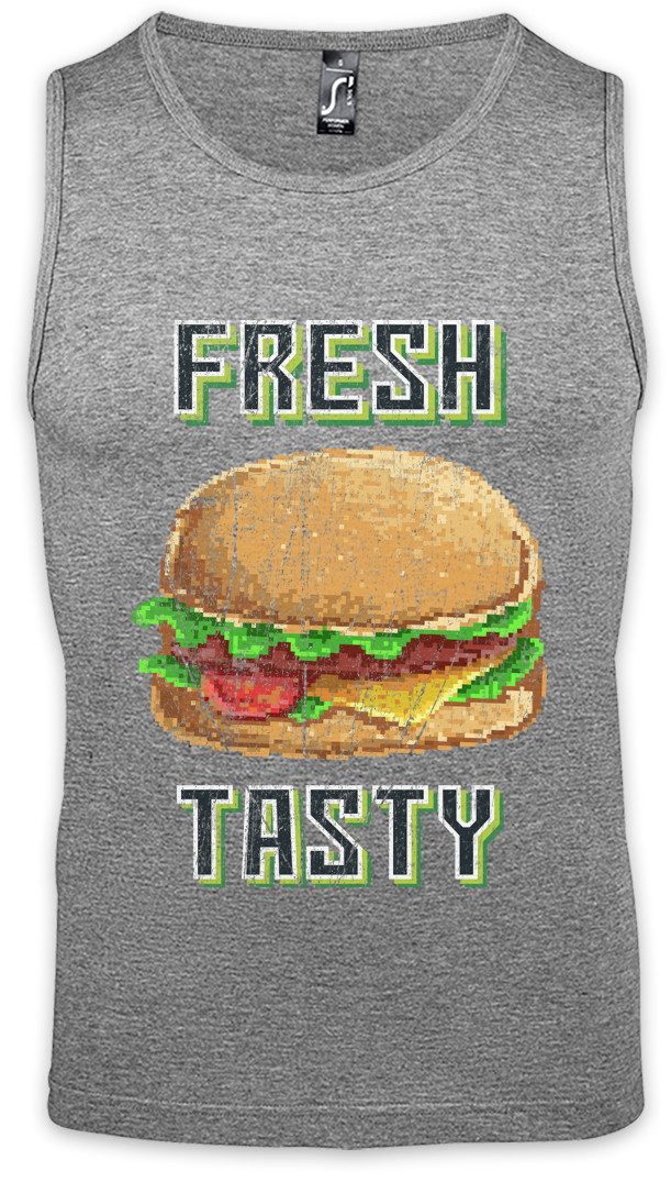Urban Backwoods Tanktop Fresh Tasty Ärmelloses T-Shirt Hamburger Burger Fun heeseburger Fast Gamer Gaming Games Pixel